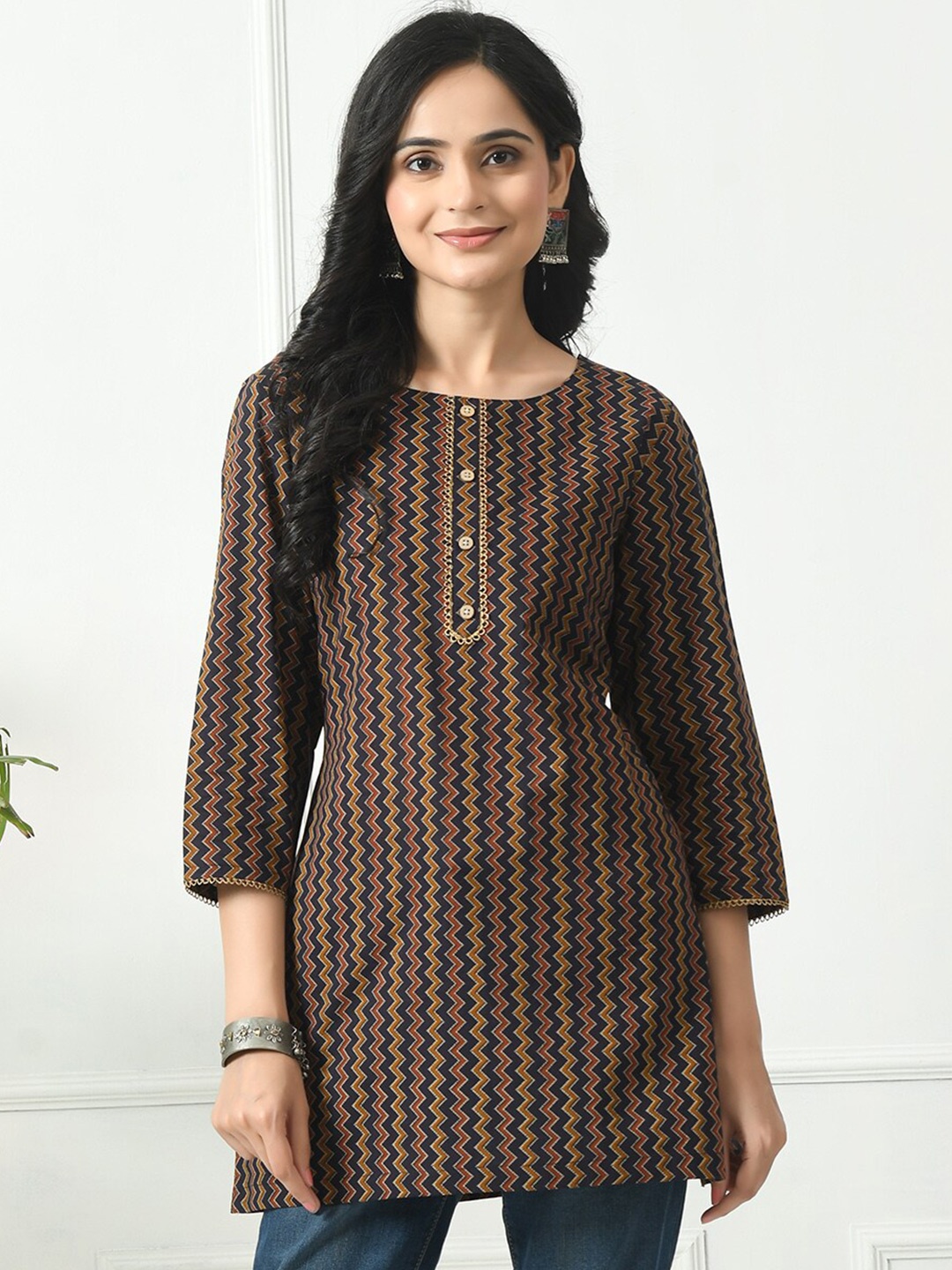 

MEESAN Printed Tunic, Navy blue