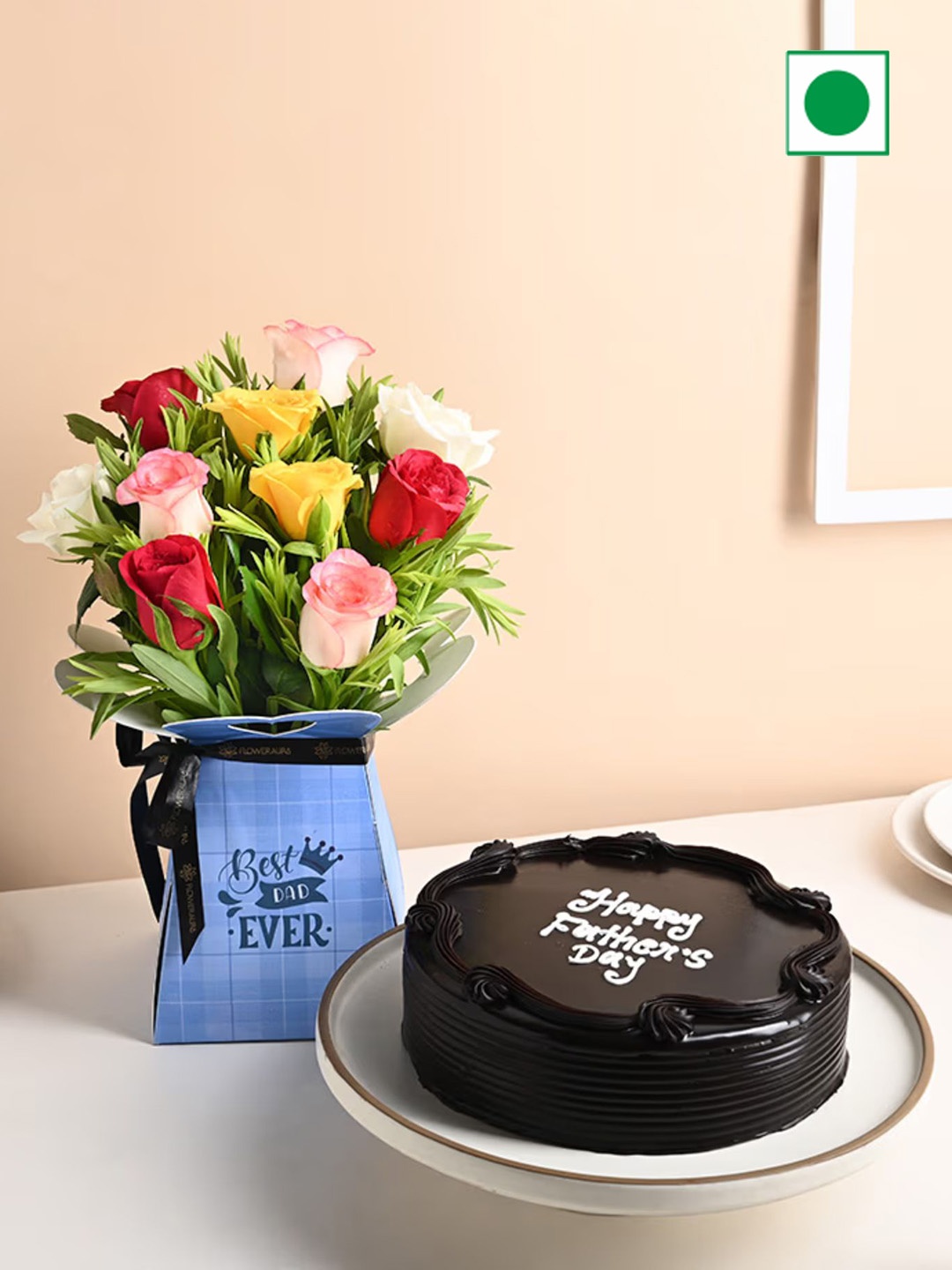 

Floweraura 10-Pcs Mix Roses Fresh Flowers With Fresh Chocolate Cake-500 gm, Black