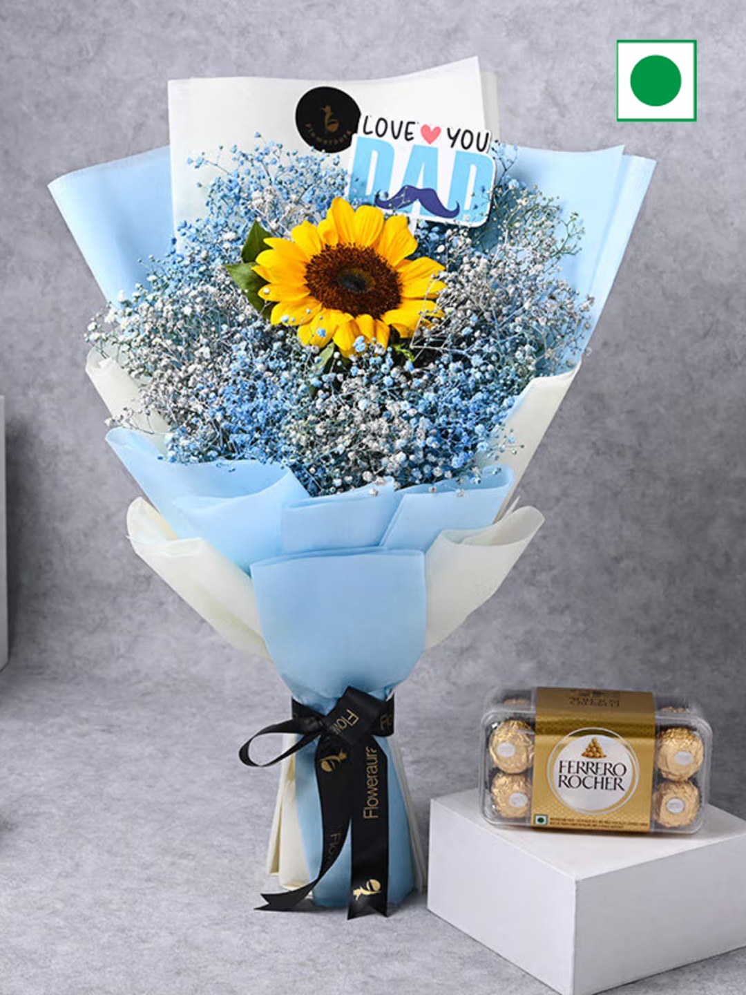 

Floweraura 1-Yellow Sunflower Fresh Flower Bouquet With Pack of 16 Chocolate