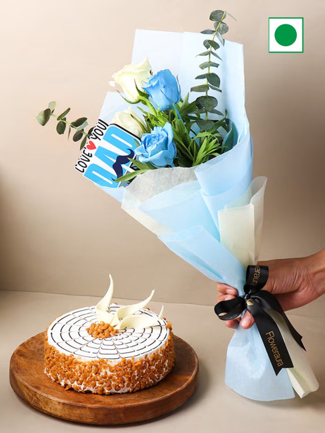 

Floweraura Set Of 2 Mix Roses With Fresh Butterscotch Cake - 500 gm, White