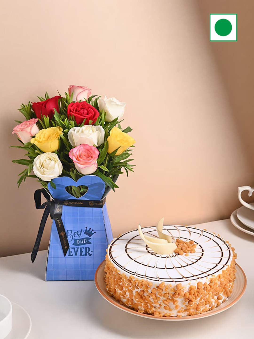 

Floweraura 10Pcs Mix Roses Flower Bouquet With Yummy Butter Scotch Cake - 500gms, Red