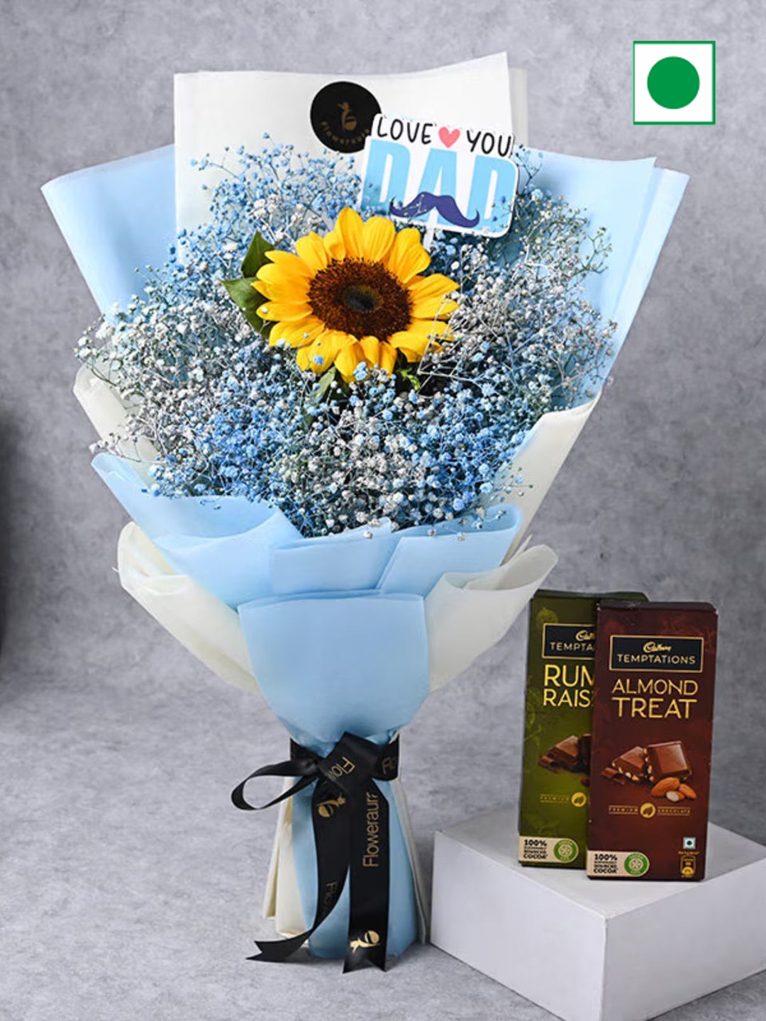 

Floweraura 1-Yellow Sunflower Fresh Live Flowers Bouquet With 2 Chocolates