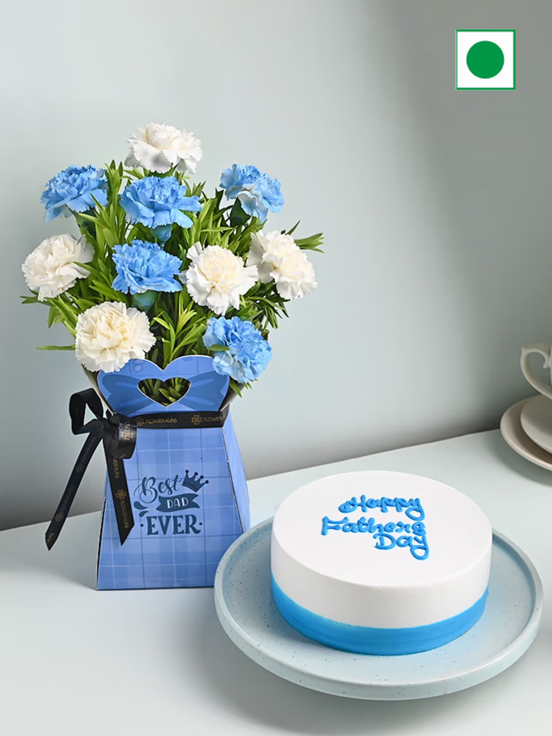 

Floweraura Carnations Flower Bouquet With Chocolate Cake 500gm Gift Set, Blue