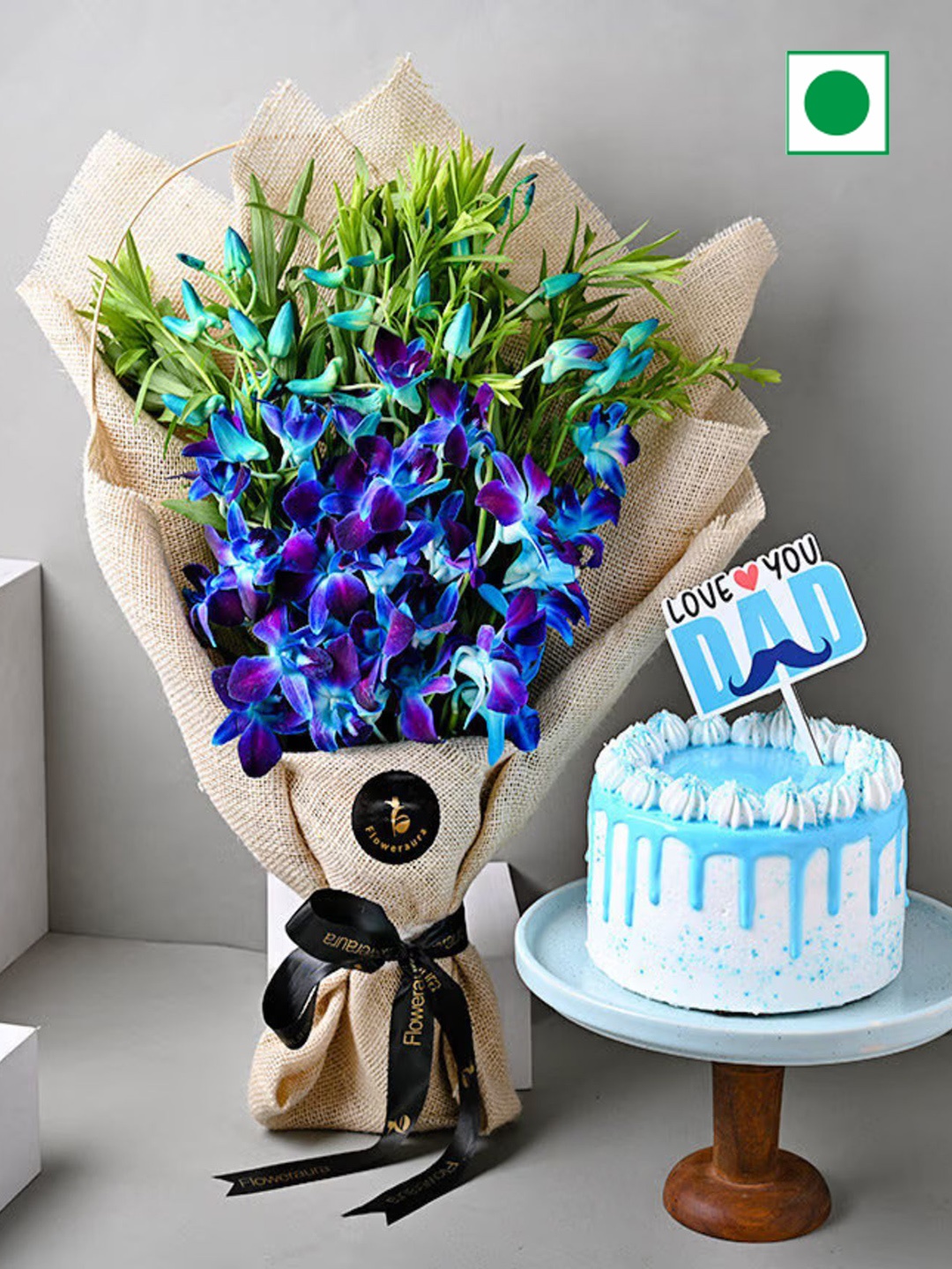 

Floweraura Flower Bouquet With Chocolate Cake 500gm Gift Set, Blue