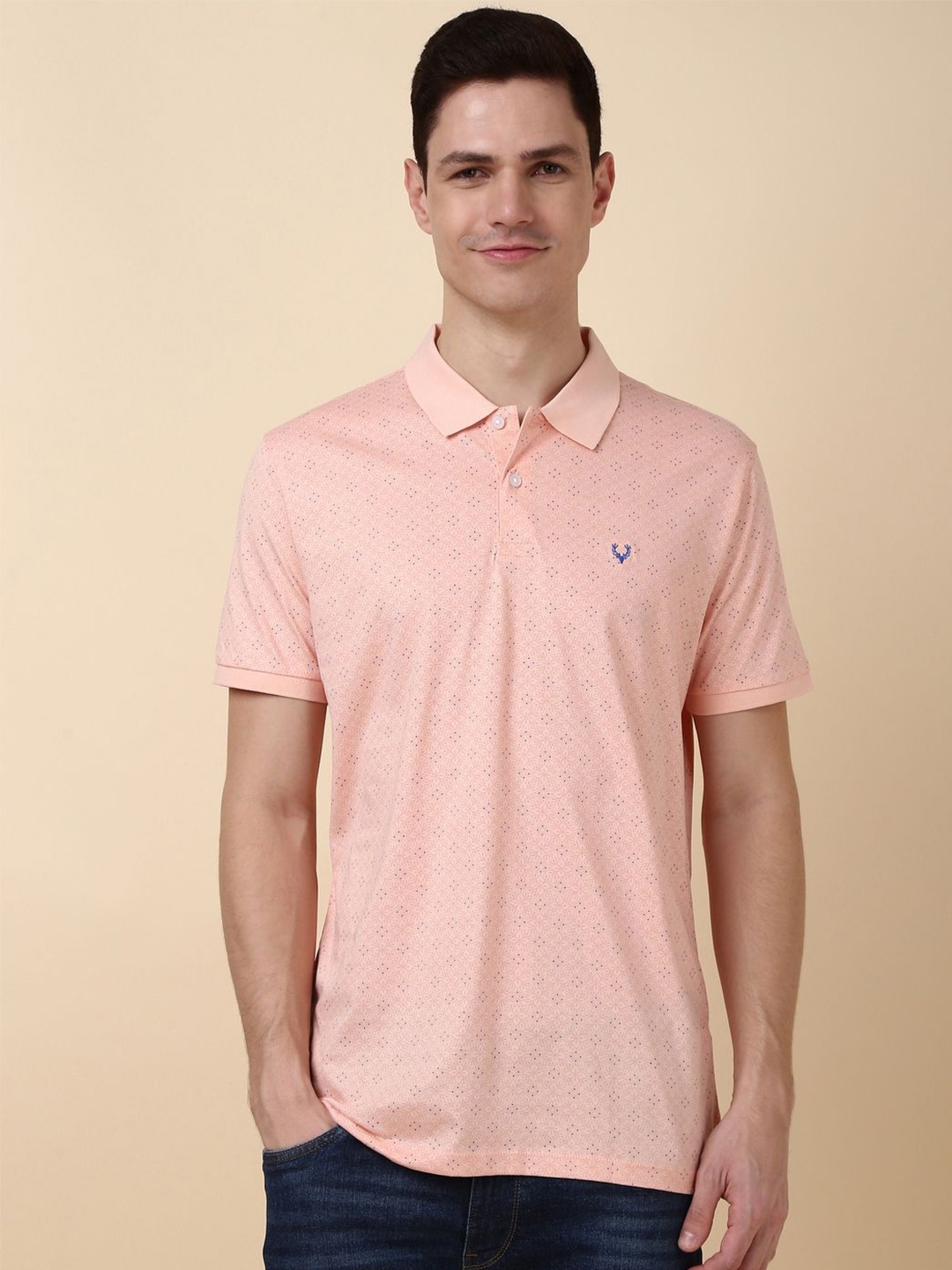 

Allen Solly Men Printed Polo Collar T-shirt, Peach