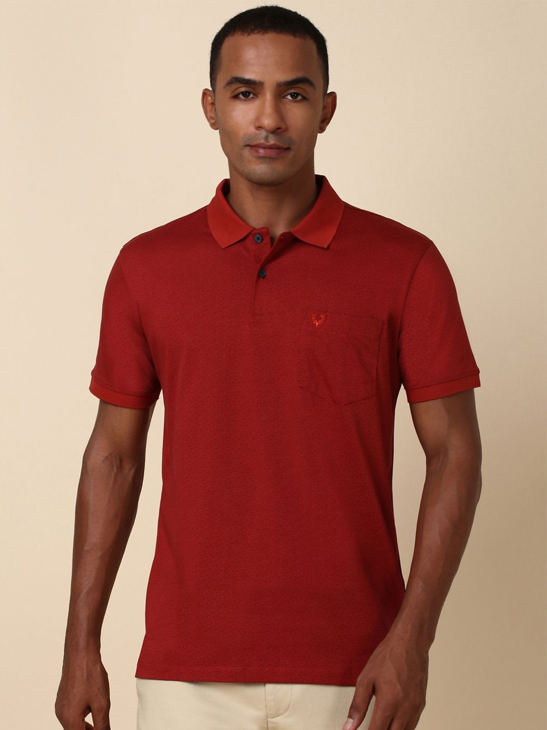 

Allen Solly Men Geometric Printed Polo Collar Pocket T-shirt, Red