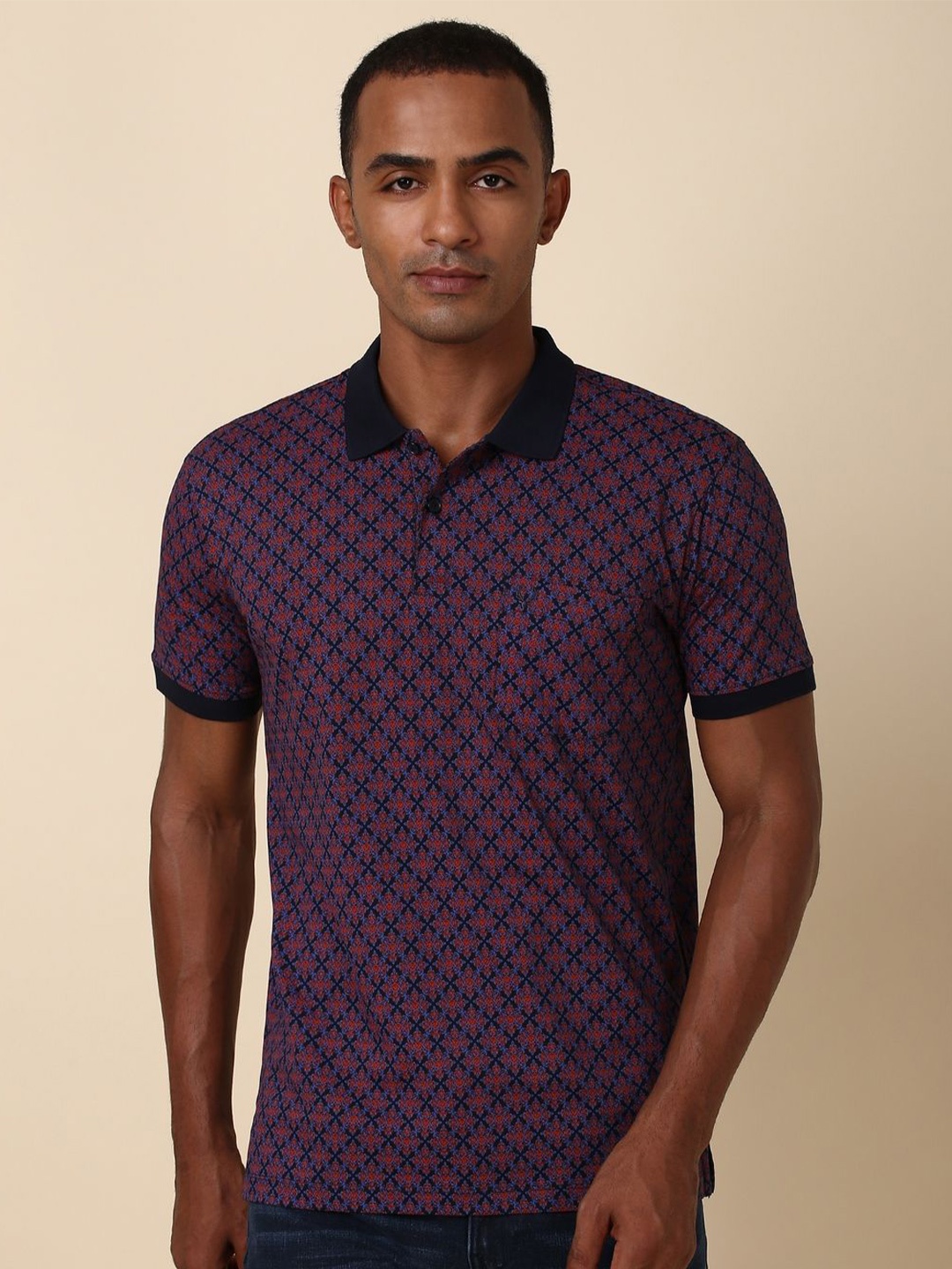 

Allen Solly Men Checked Polo Collar Pocket T-shirt, Purple