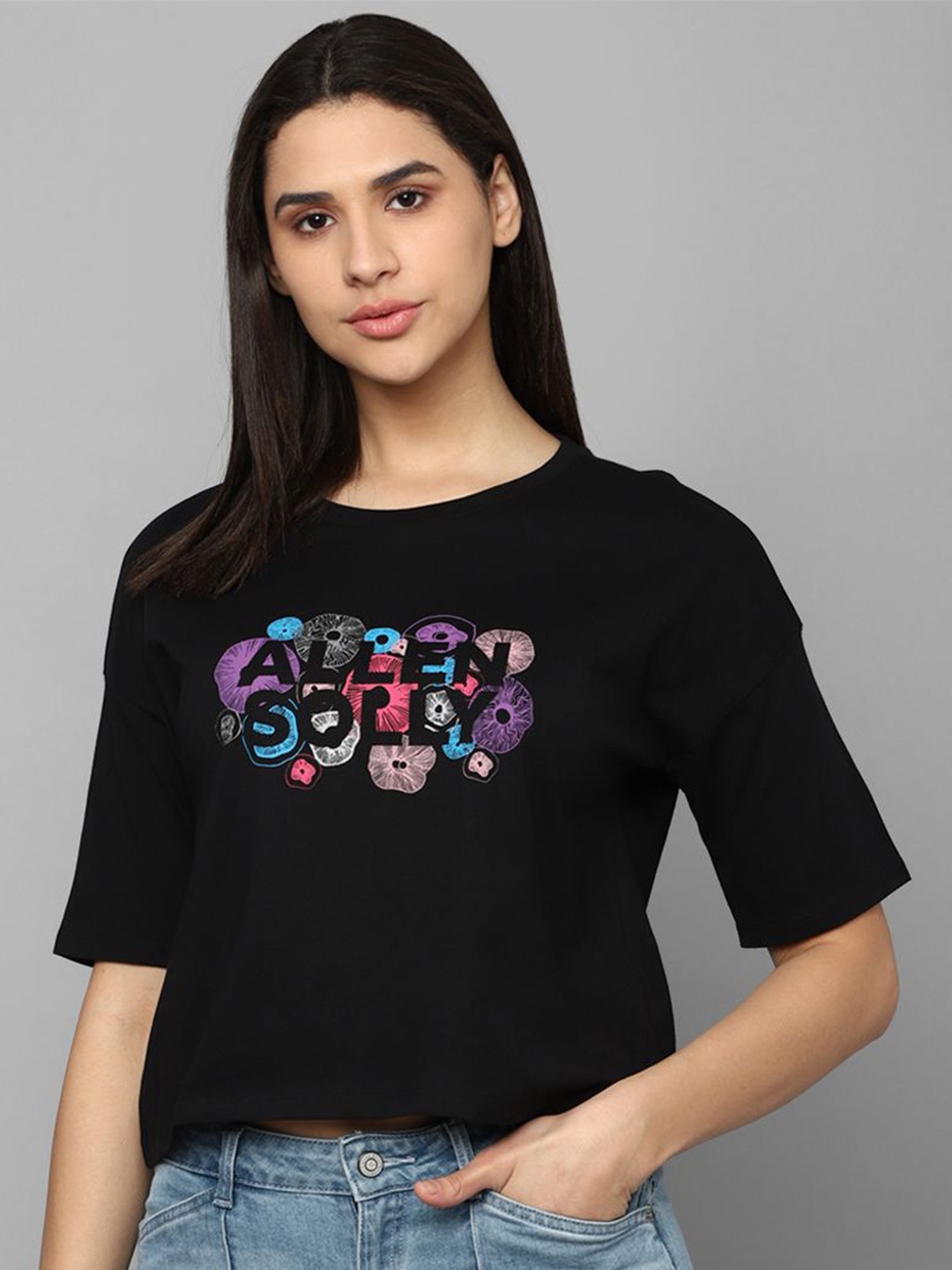 

Allen Solly Woman Graphic Printed Round Neck T-shirt, Black