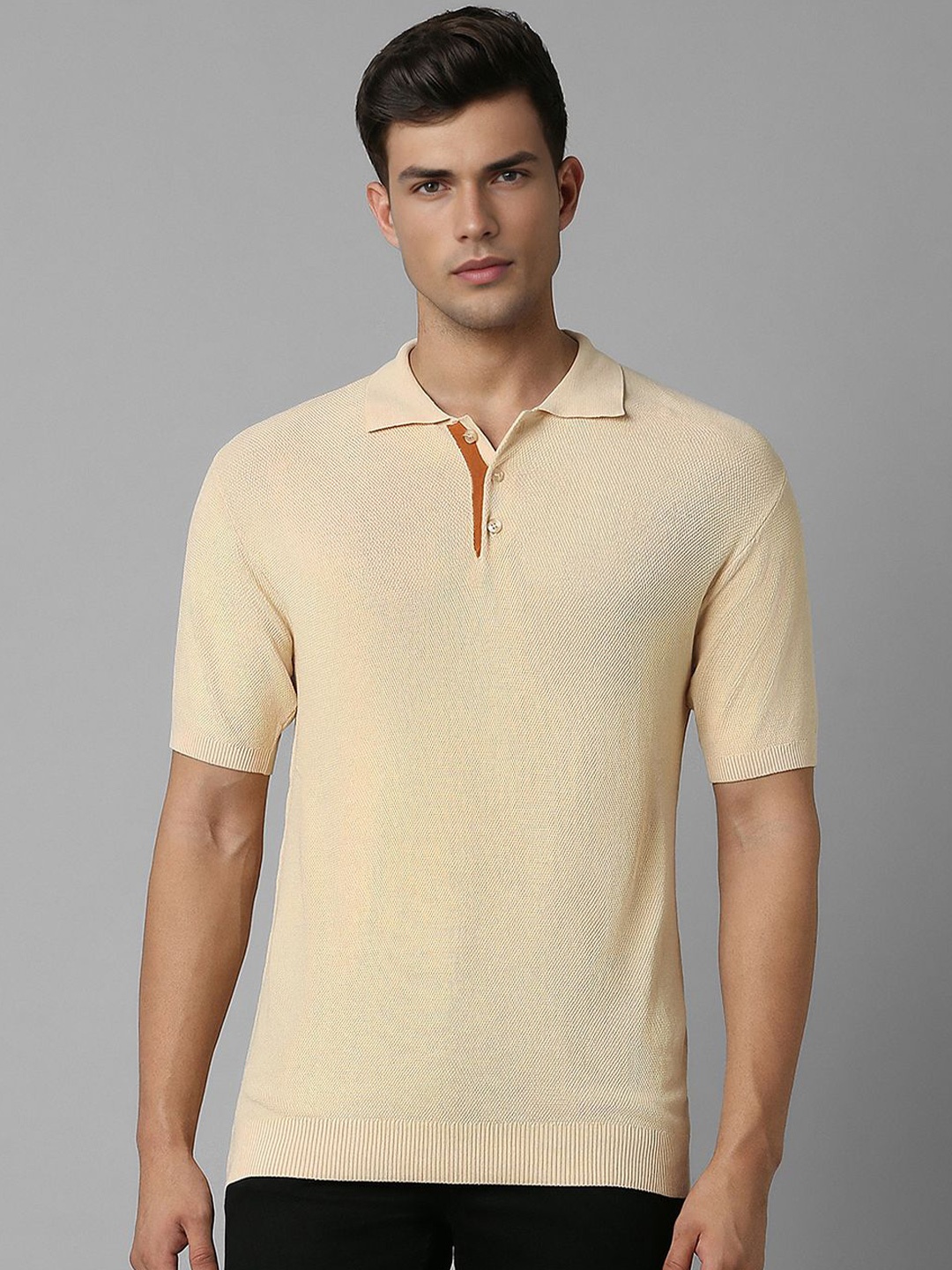 

Louis Philippe Men Solid Polo Collar T-shirt, Beige