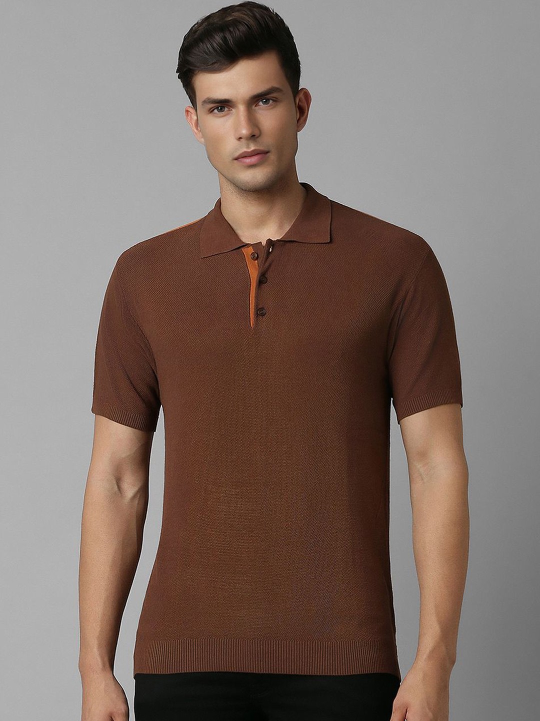 

Louis Philippe Men Solid Polo Collar T-shirt, Brown