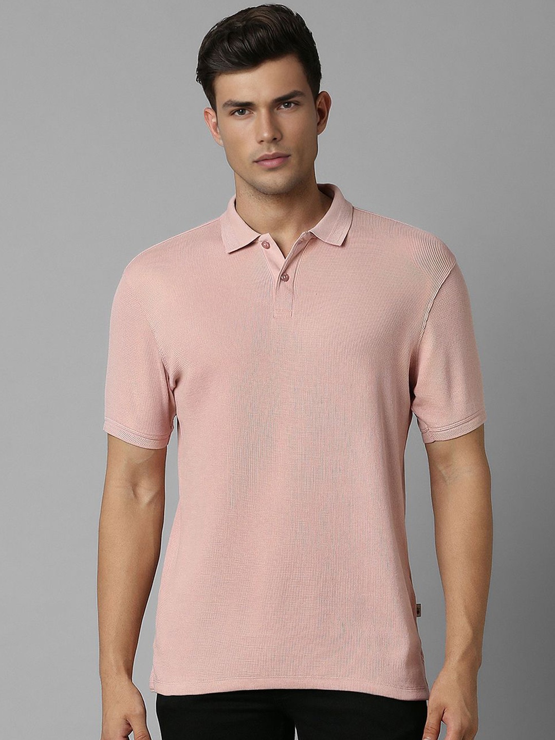 

Louis Philippe Jeans Men Solid Polo Collar Slim Fit Cotton T-shirt, Pink