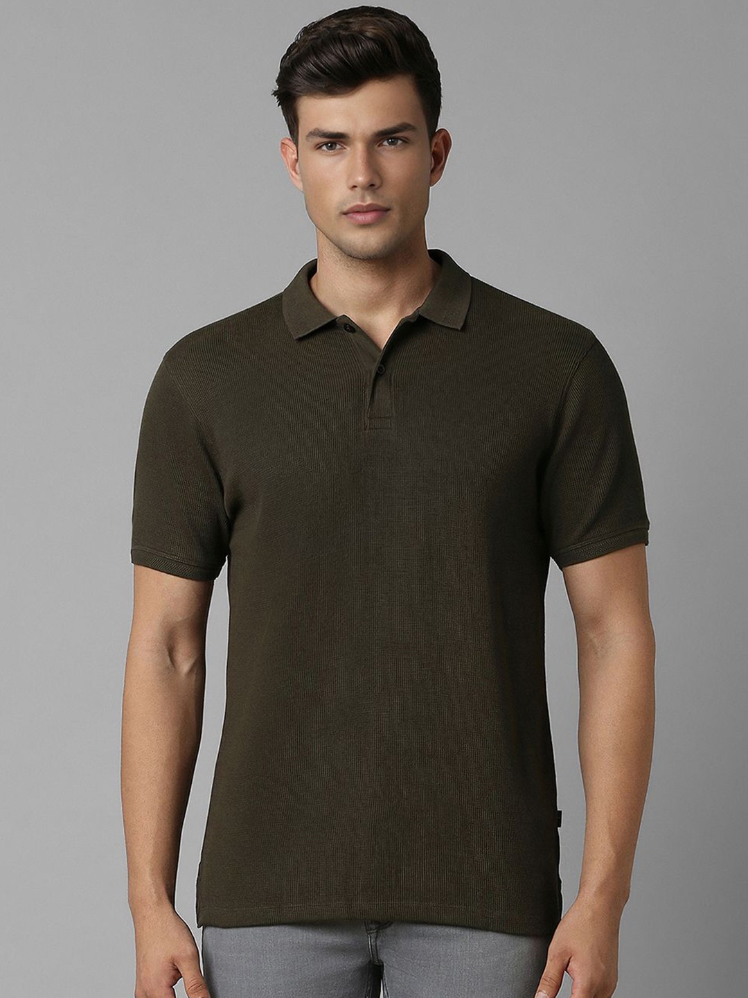 

Louis Philippe Jeans Men Solid Polo Collar Slim Fit Cotton T-shirt, Brown