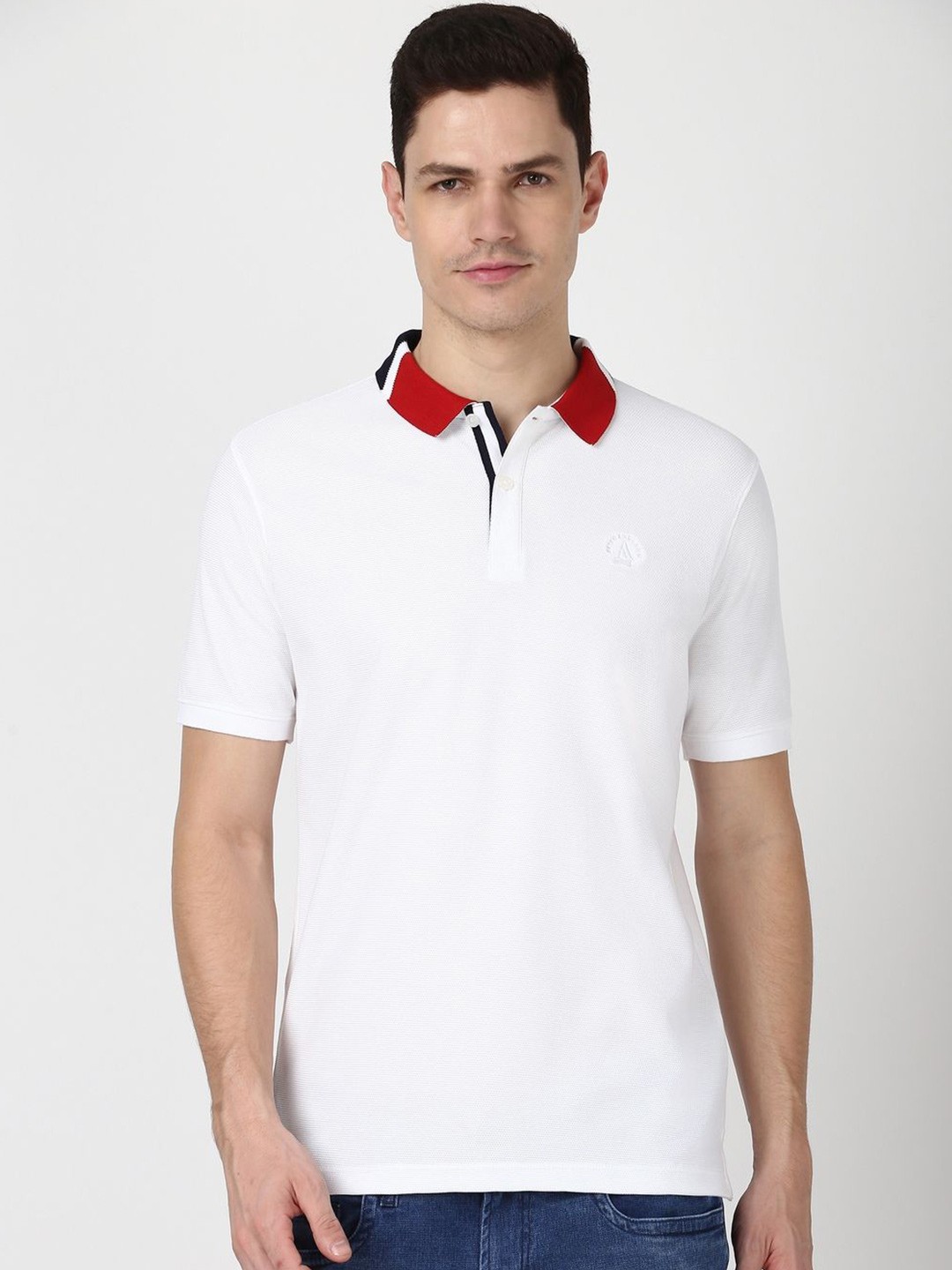 

Peter England Casuals Men Nautical Polo Collar Cotton T-shirt, White