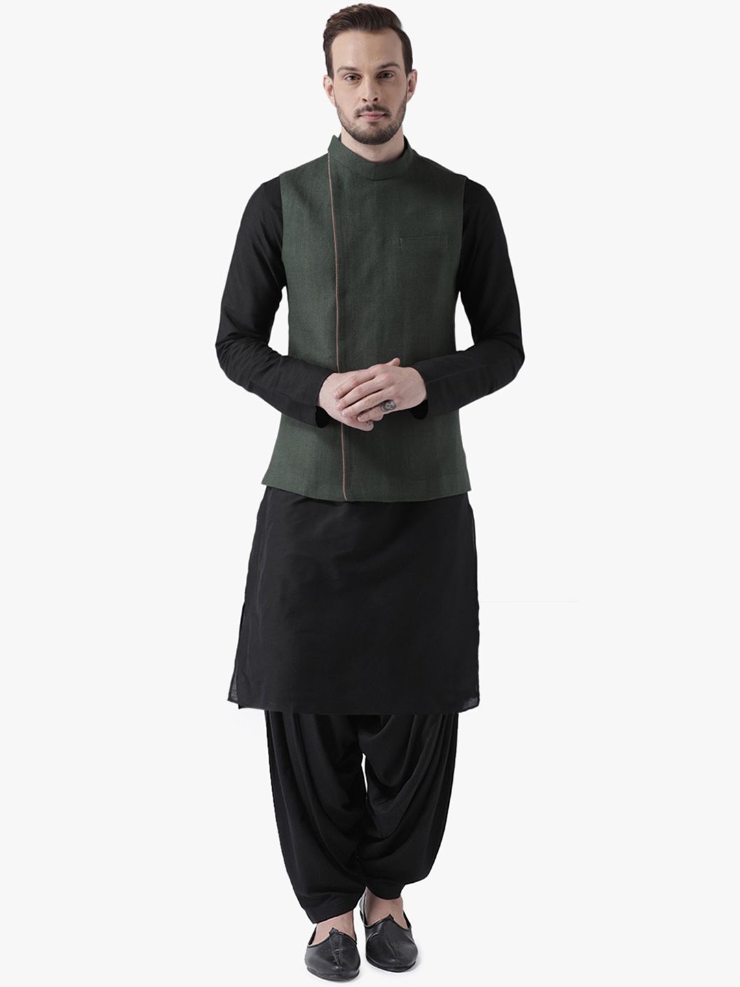 

KISAH Mandarin Collar Straight Kurta with Patiala & Jacket, Green