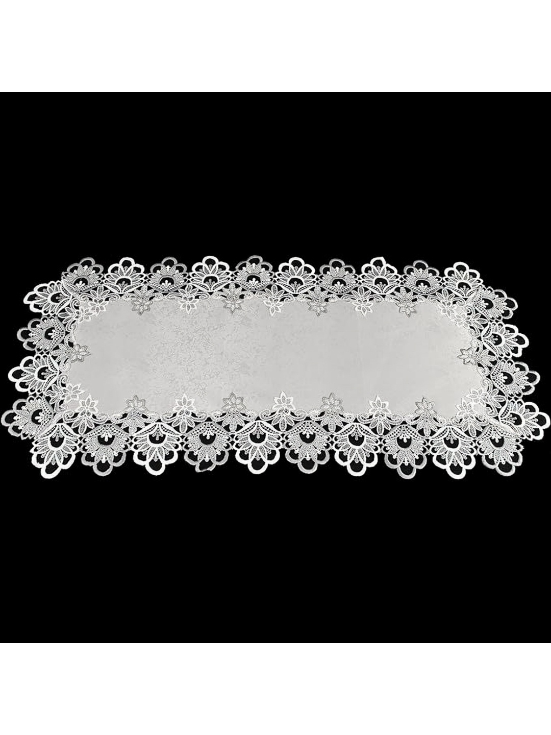 

MONKDECOR Grey Floral Tissue Cutwork Lace Border Table Runner