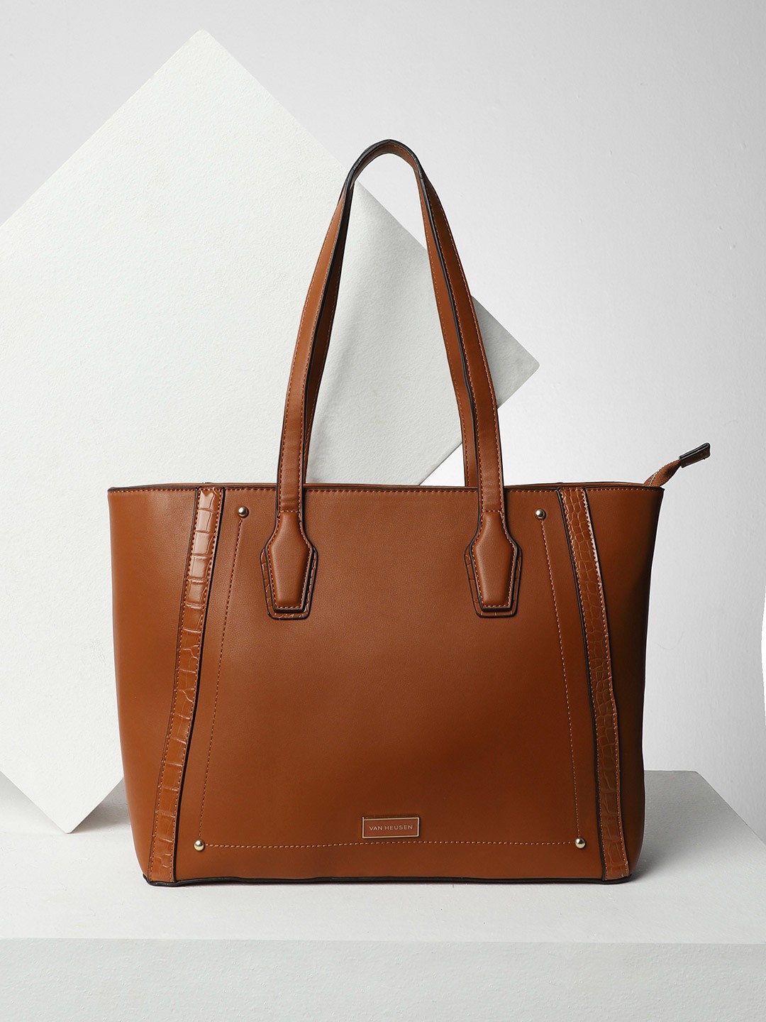 

Van Heusen Woman Embellished PU Structured Shoulder Bag with Cut Work, Brown