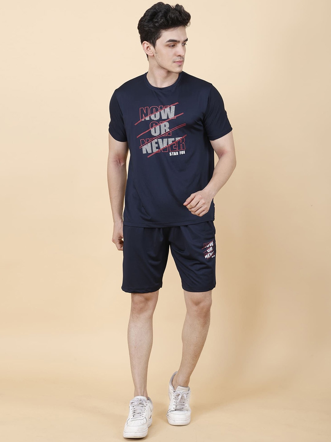 

STARFOX Printed Round Neck T-shirt With Shorts, Navy blue