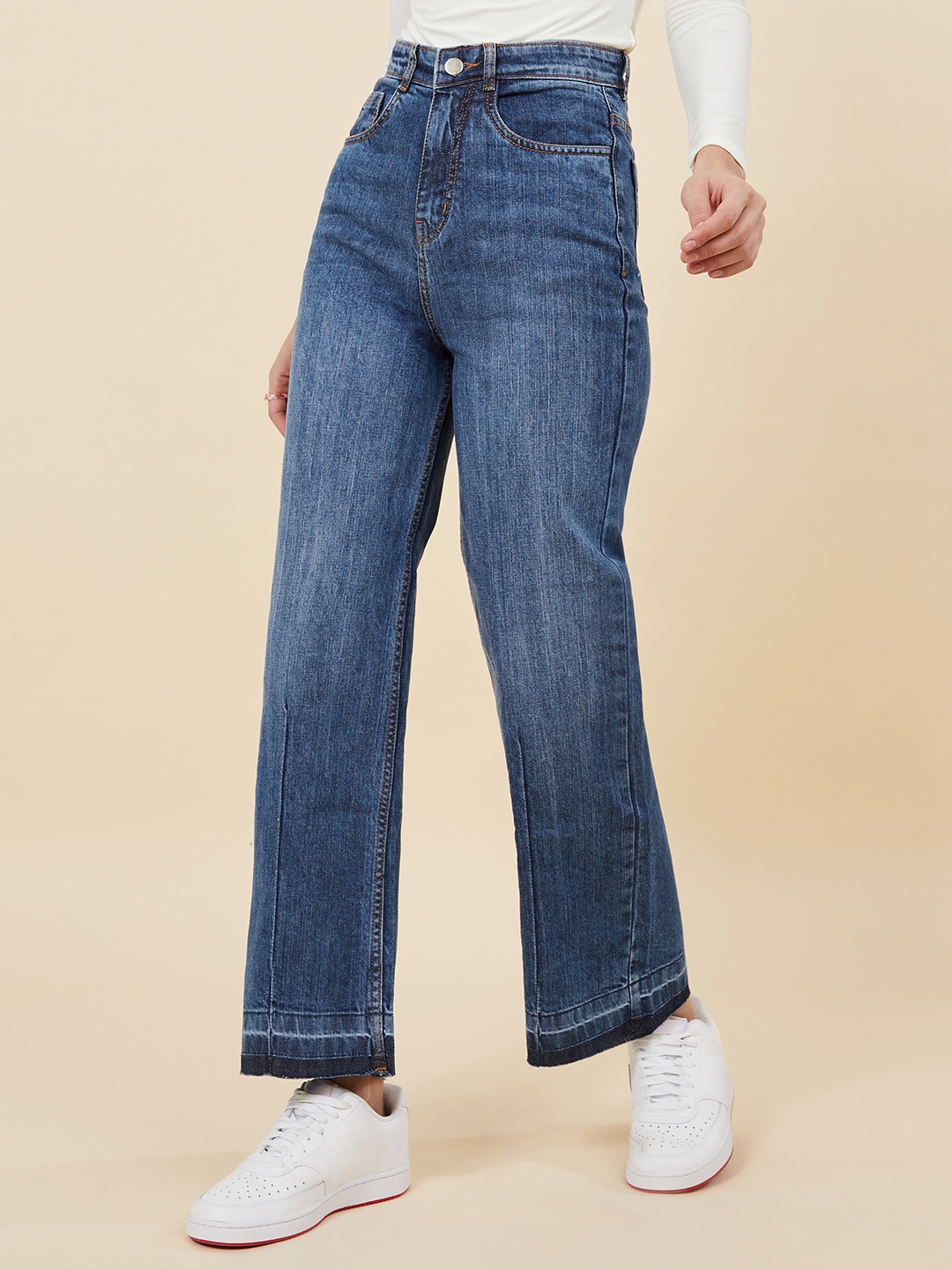 

Styli Women High Rise Wide Leg Stretchable Jeans, Blue