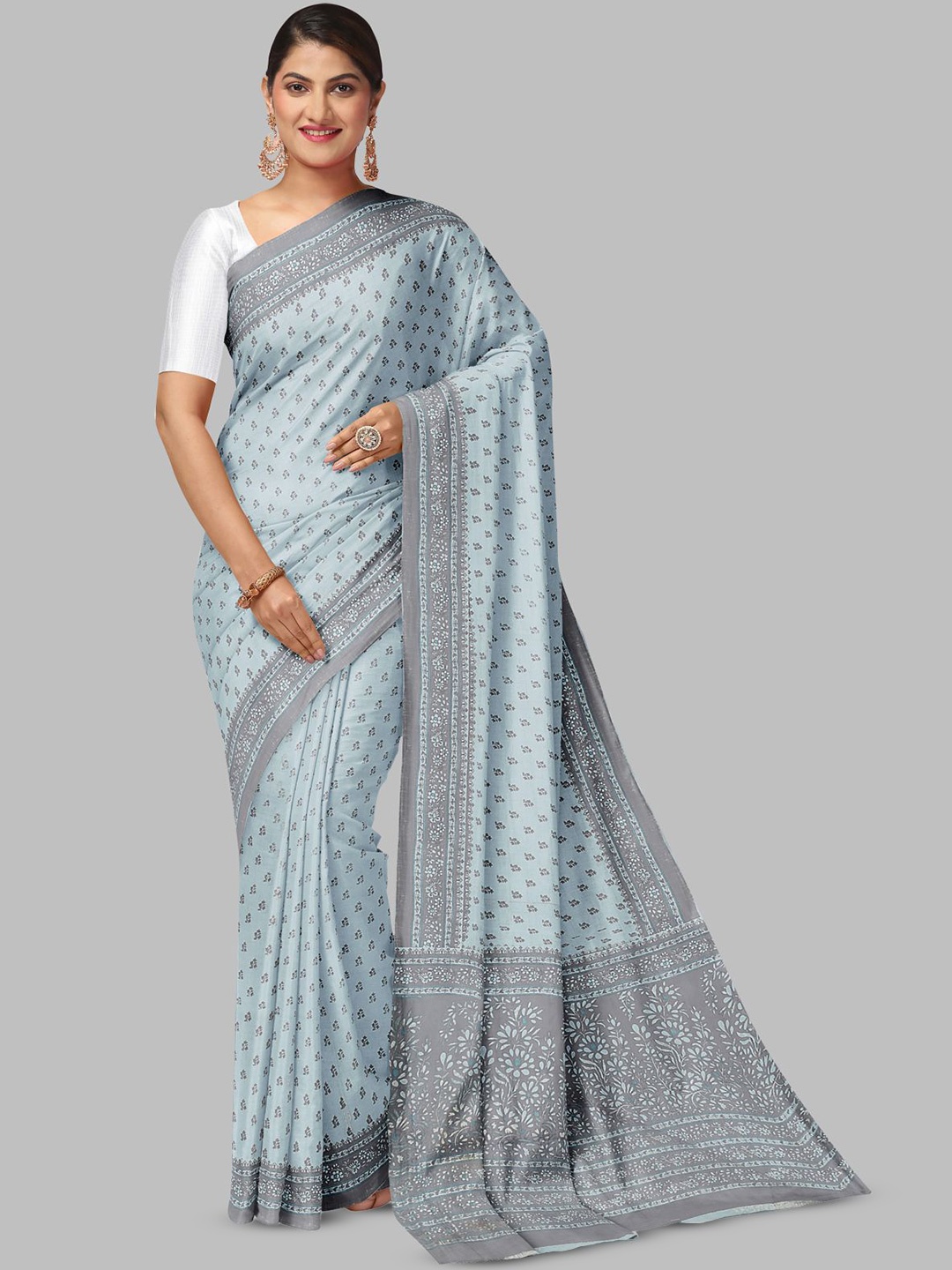 

RATAN Floral Pure Cotton Saree, Grey