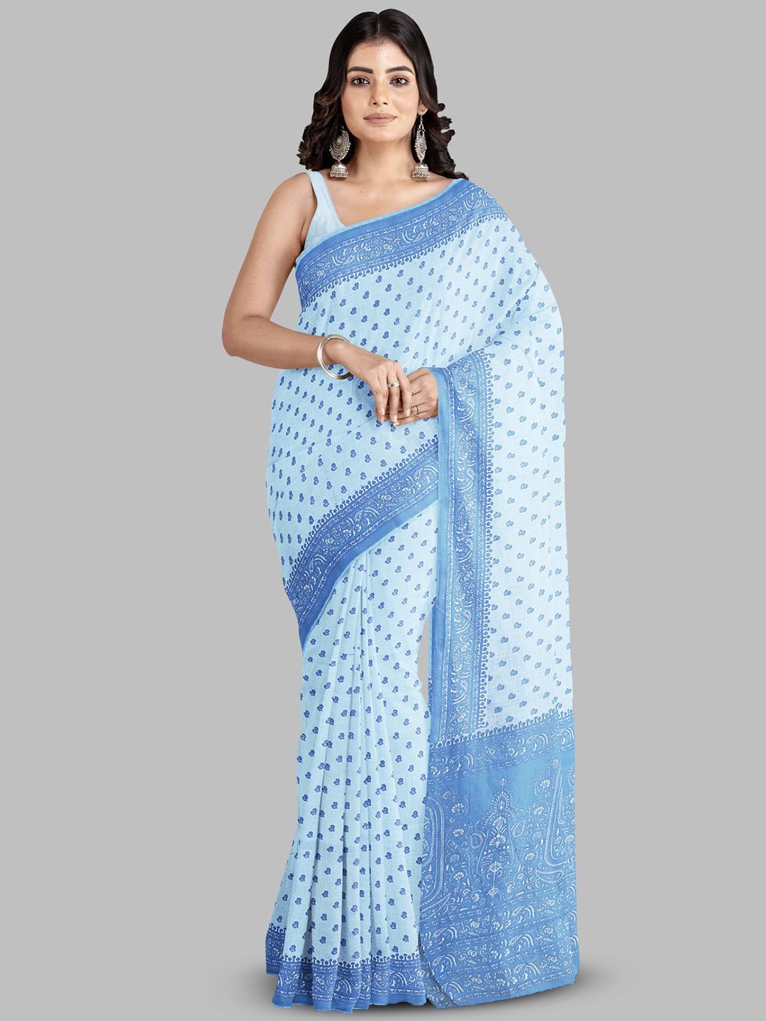 

RATAN Ethnic Motifs Printed Pure Cotton Saree, Blue