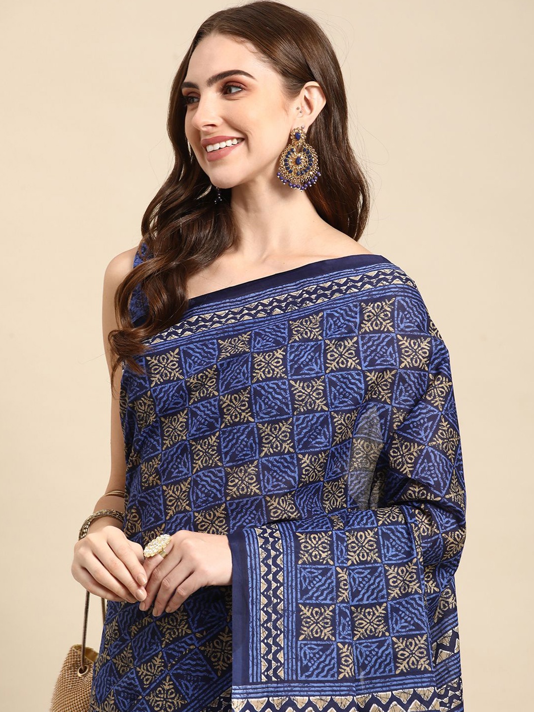 

RATAN Ethnic Motifs Printed Pure Cotton Saree, Blue