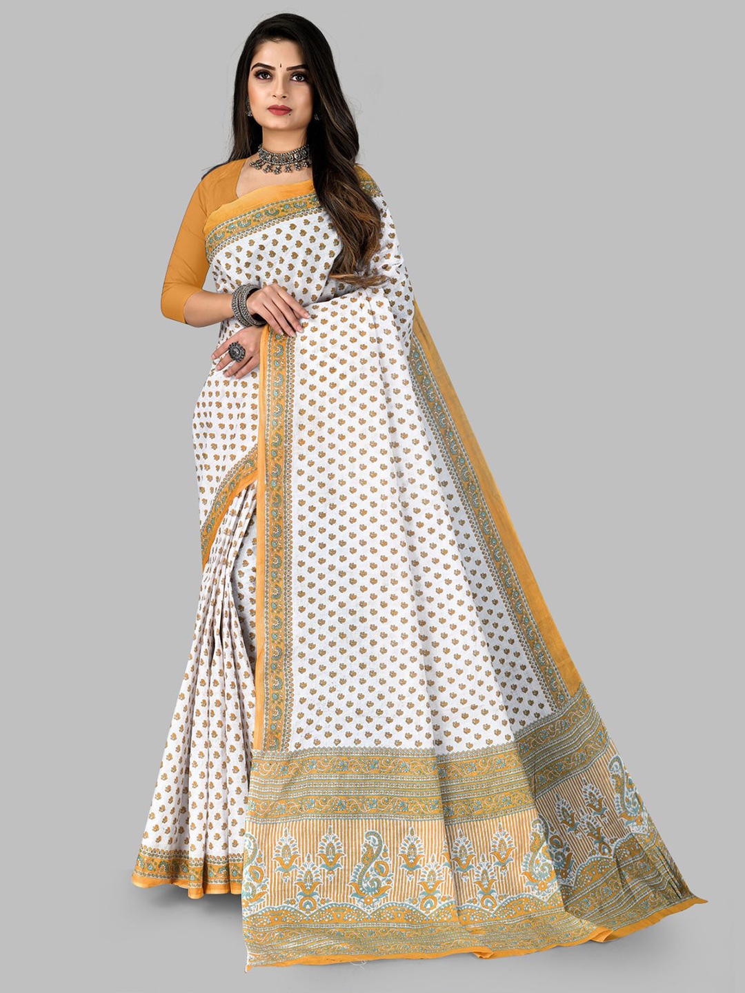 

RATAN Ethnic Motifs Printed Pure Cotton Saree, Yellow