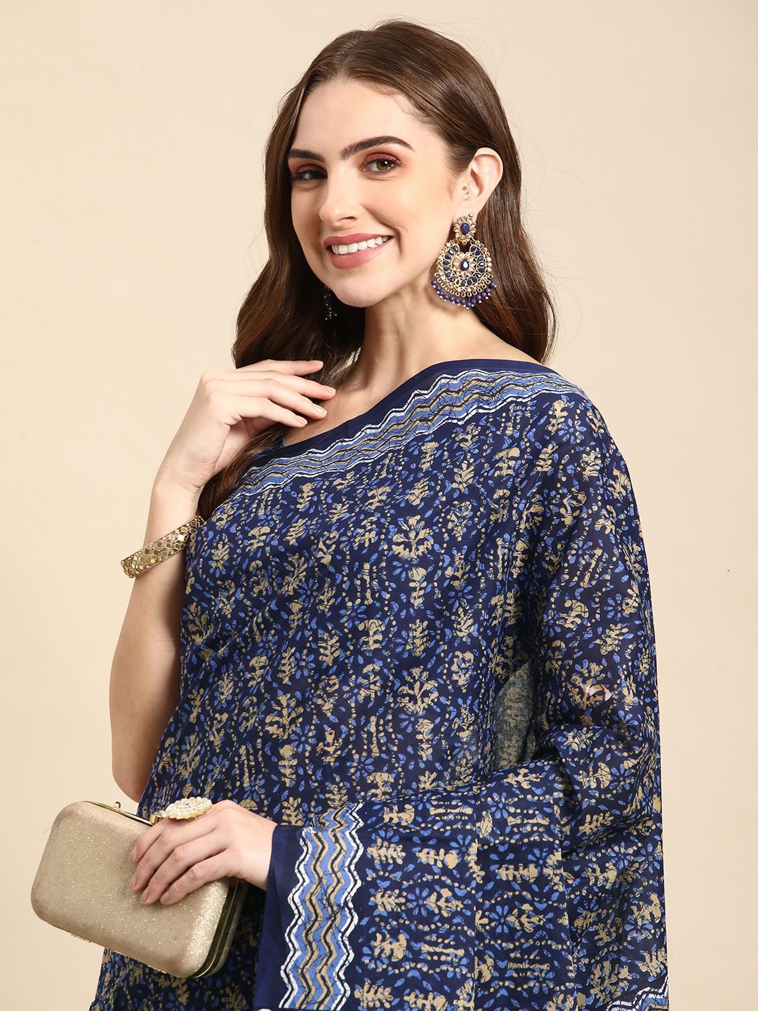 

RATAN Floral Pure Cotton Saree, Blue