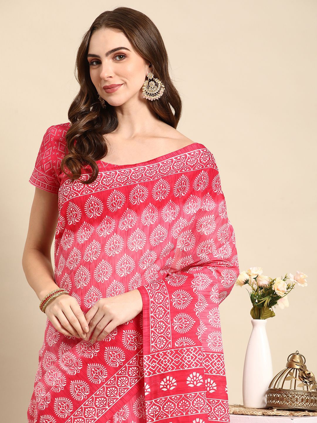 

RATAN Ethnic Motifs Pure Cotton Saree, Pink