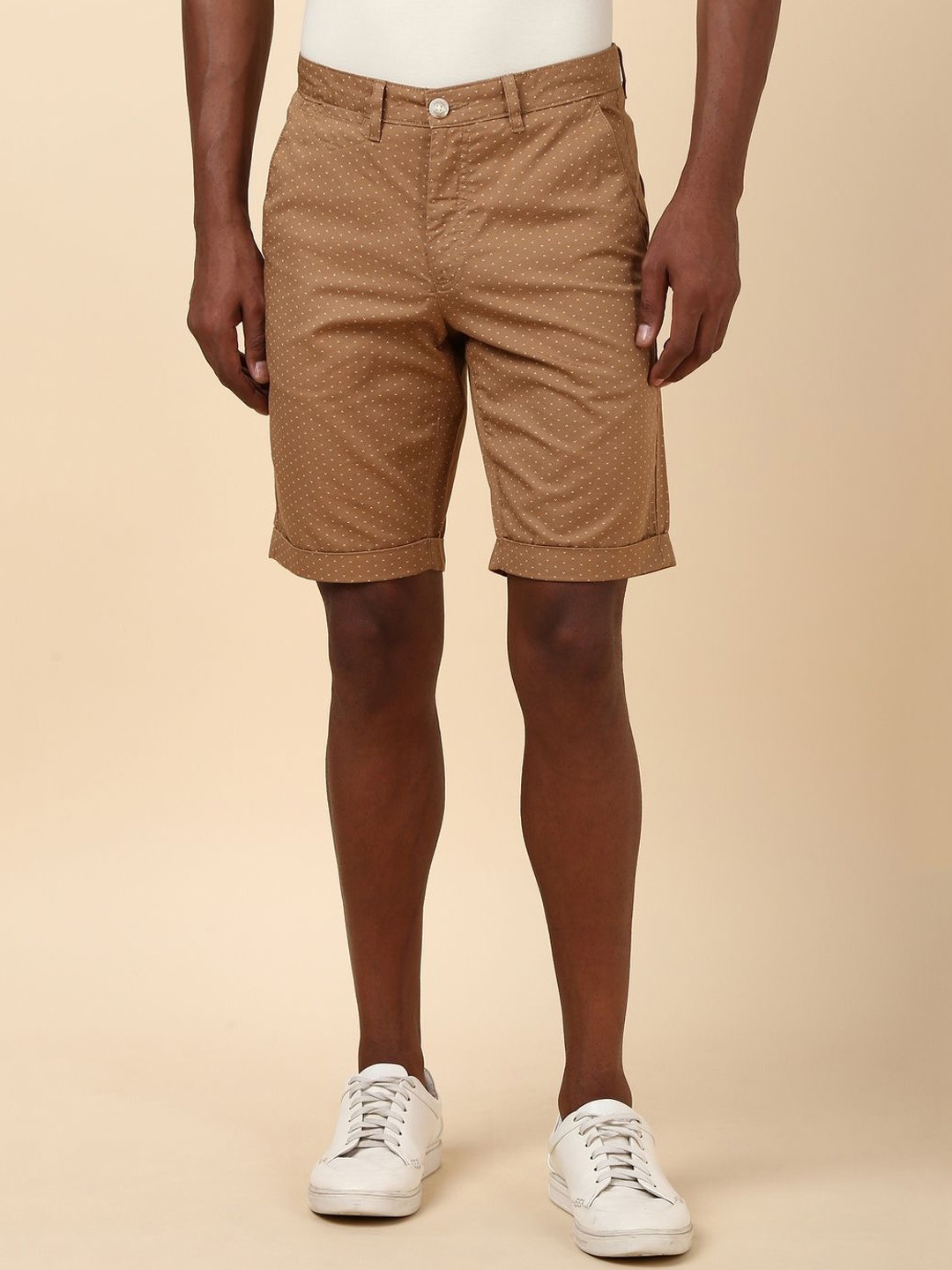 

Allen Solly Men Geometric Printed Slim Fit Pure Cotton Shorts, Brown