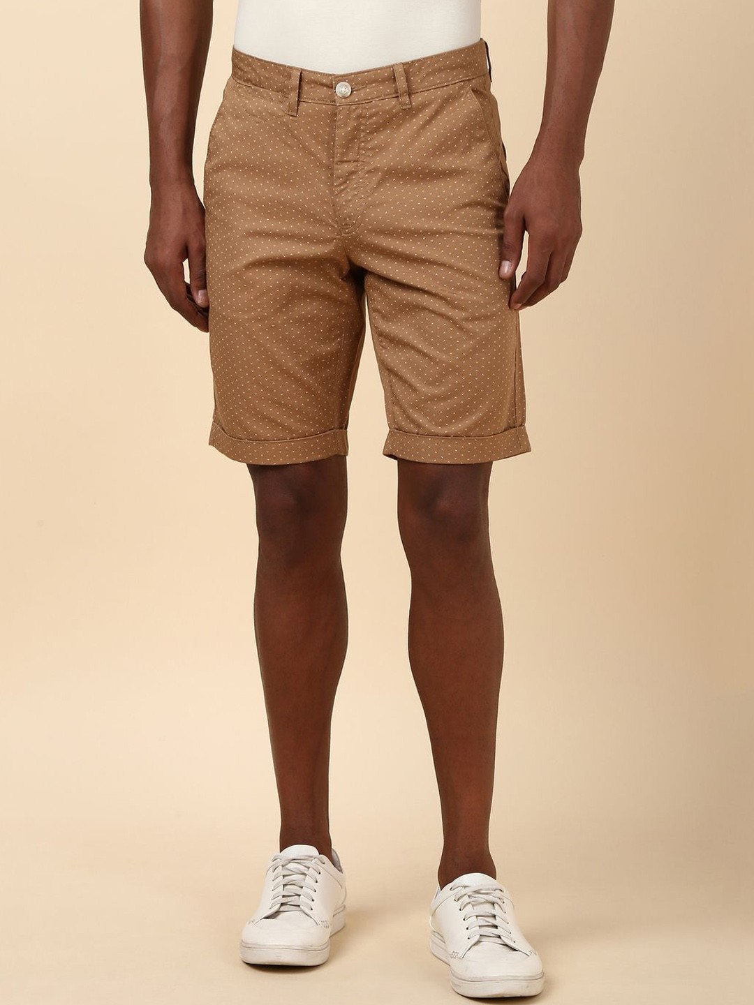 

Allen Solly Men Geometric Printed Slim Fit Pure Cotton Shorts, Brown
