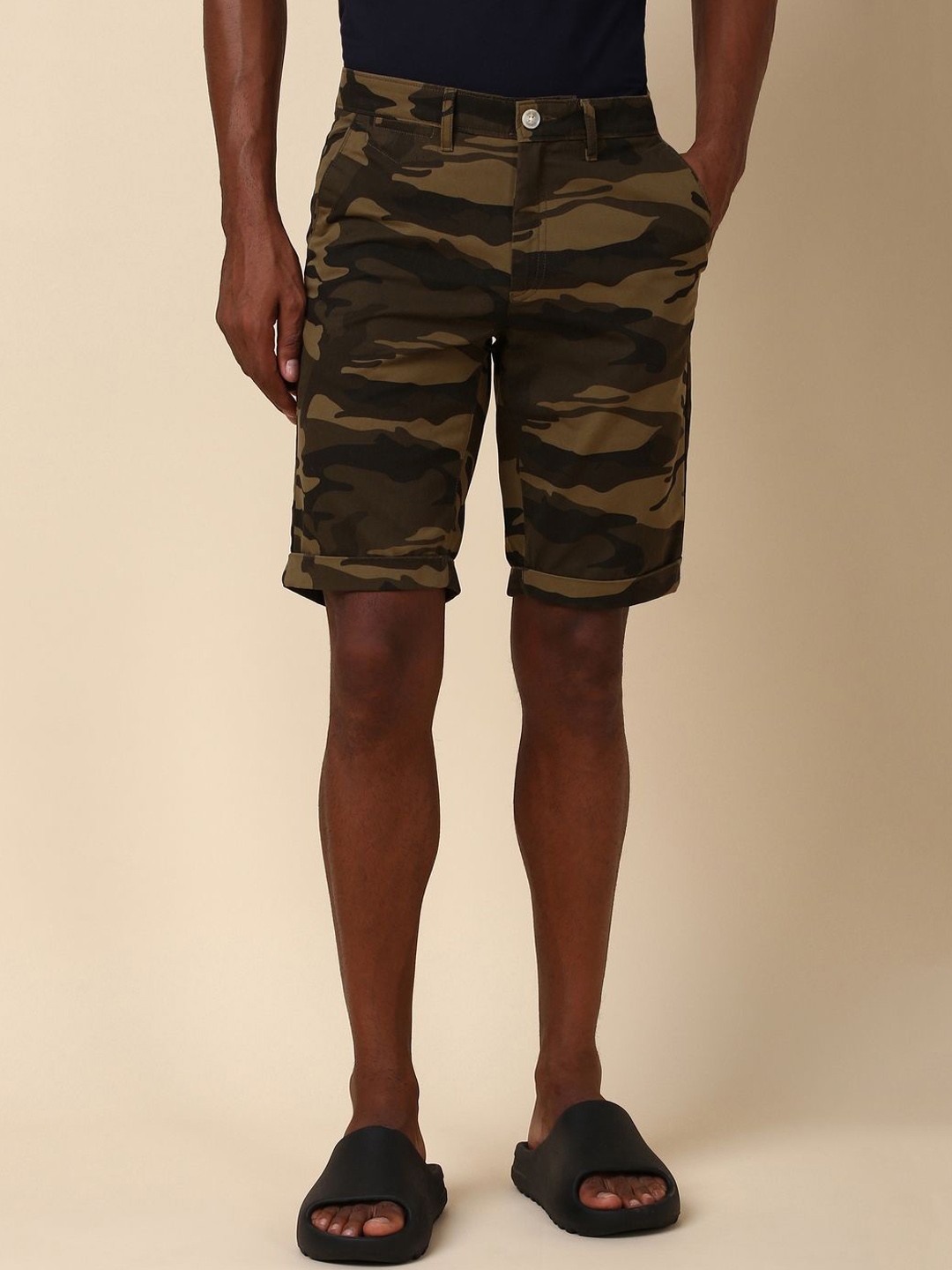 

Allen Solly Men Camouflage Printed Slim Fit Shorts, Brown