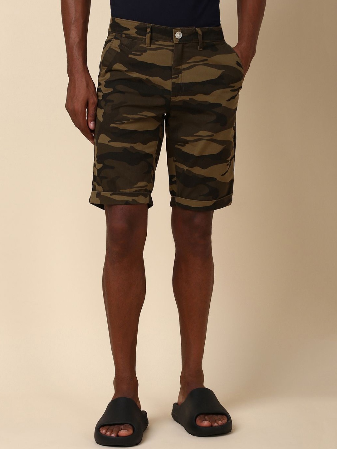 

Allen Solly Men Camouflage Printed Slim Fit Shorts, Brown