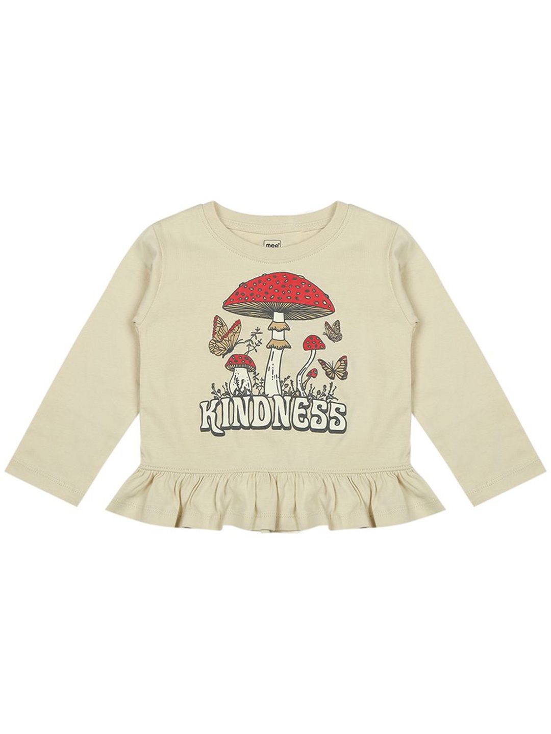 

MeeMee Girls Graphic Printed Round Neck Pure Cotton T-shirt, Beige