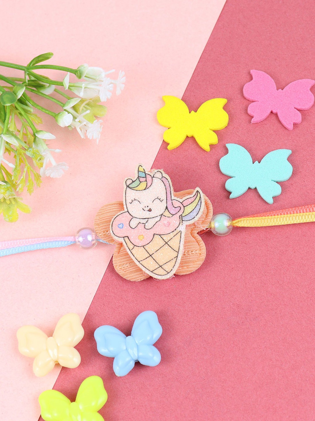 

Asthetika Boys Unicorn Ice-Cream Rainbow Thread Rakhi With Roli Chawal, Pink