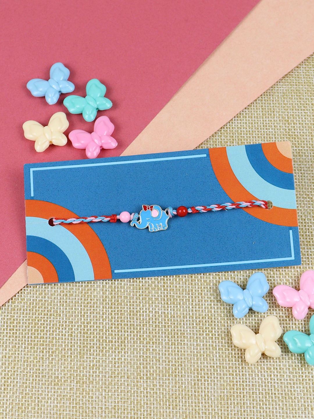 

Asthetika Boys Elephant Bracelet Rakhi With Roli Chawal, Blue