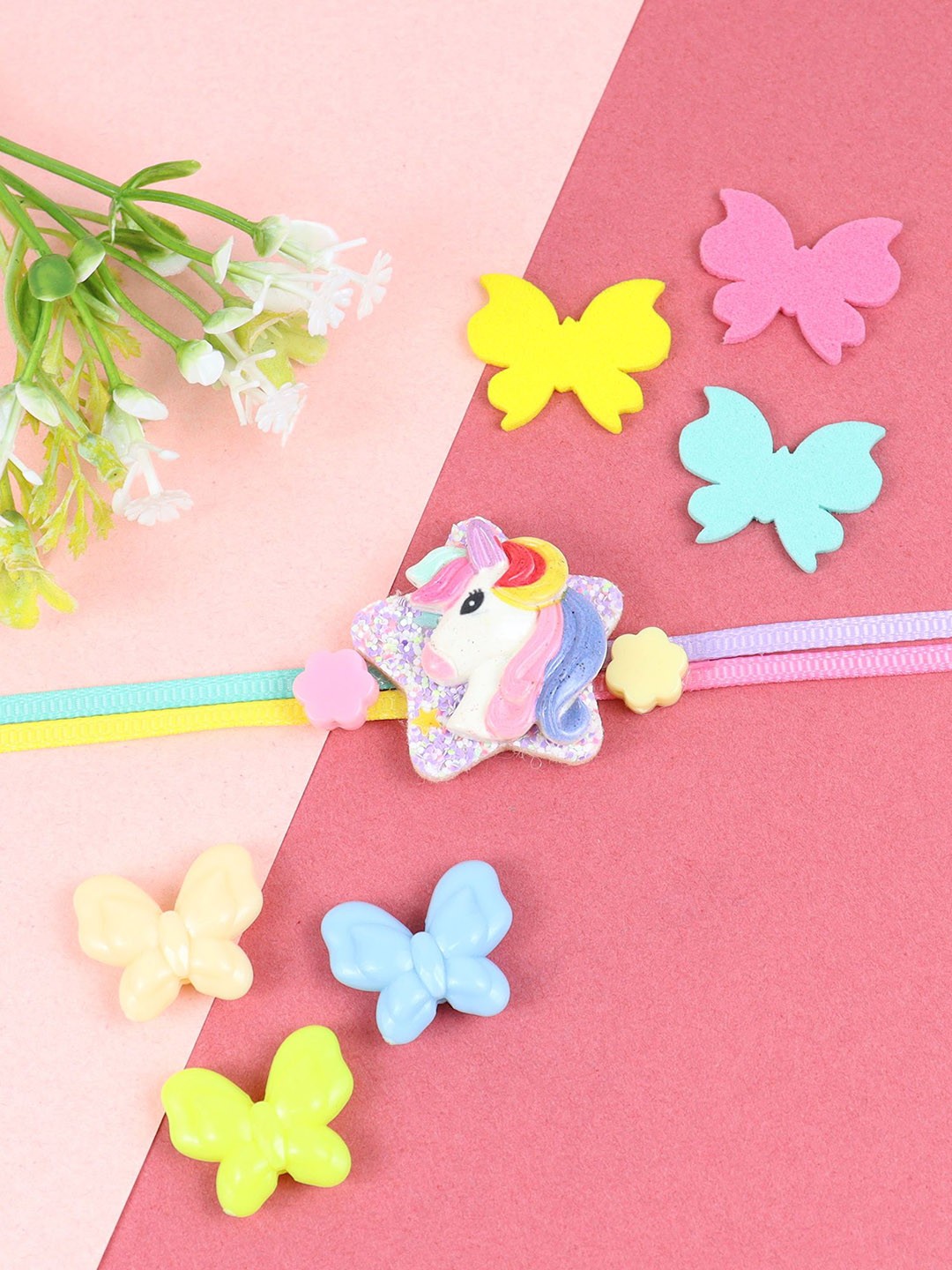 

Asthetika Boys Unicorn Thread Rakhi with Roli Chawal, Pink