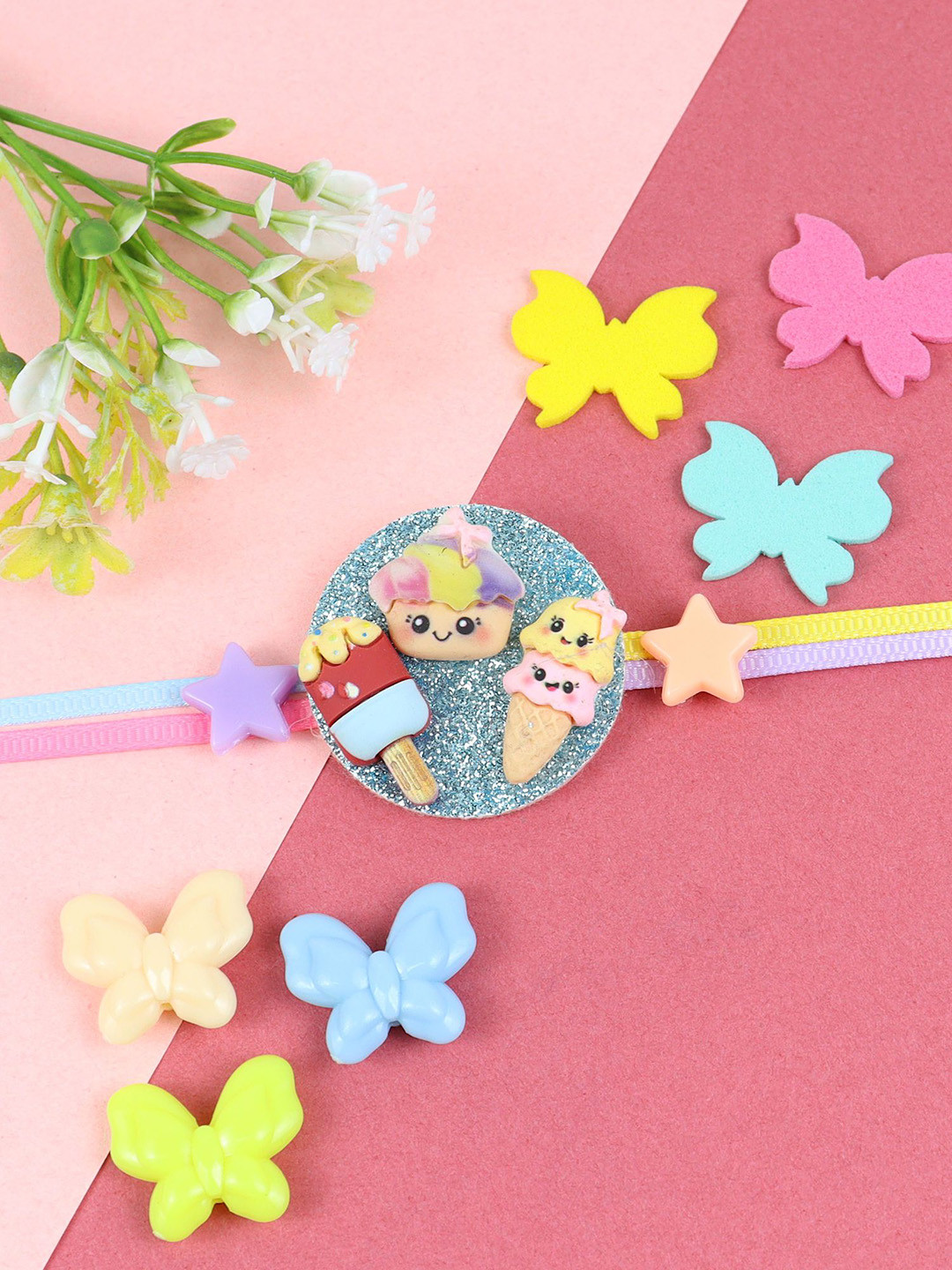 

Asthetika Boys Ice-cream Donut Thread Rakhi with Roli Chawal, Pink