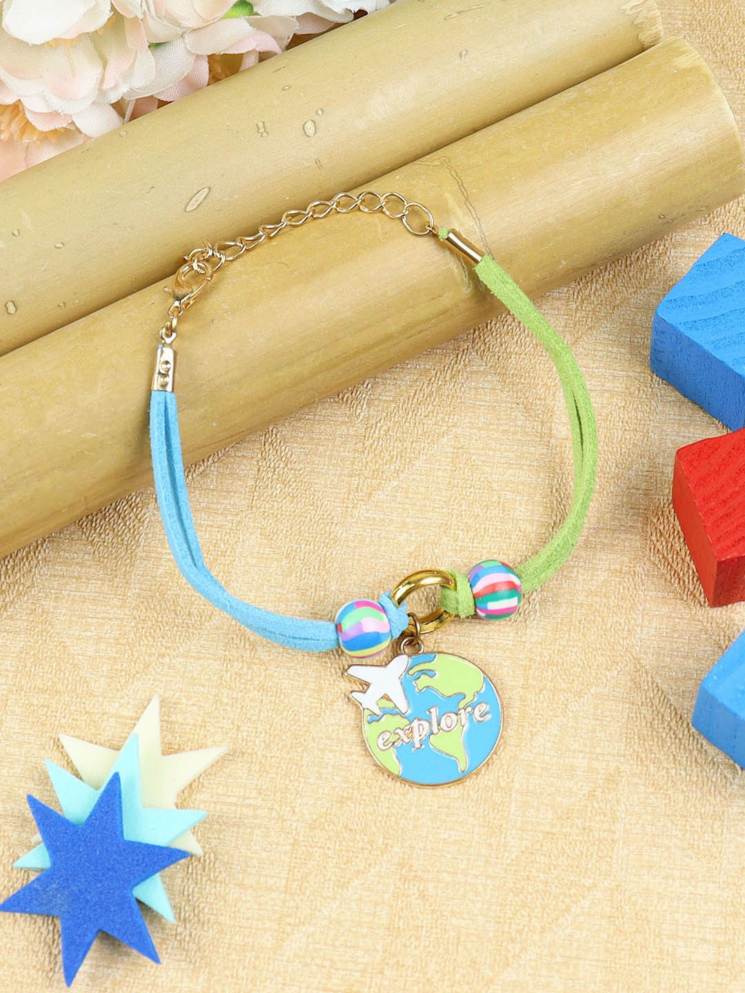 

Asthetika Boys Airplane World Explorer Wraparound Rakhi with Roli Chawal, Blue