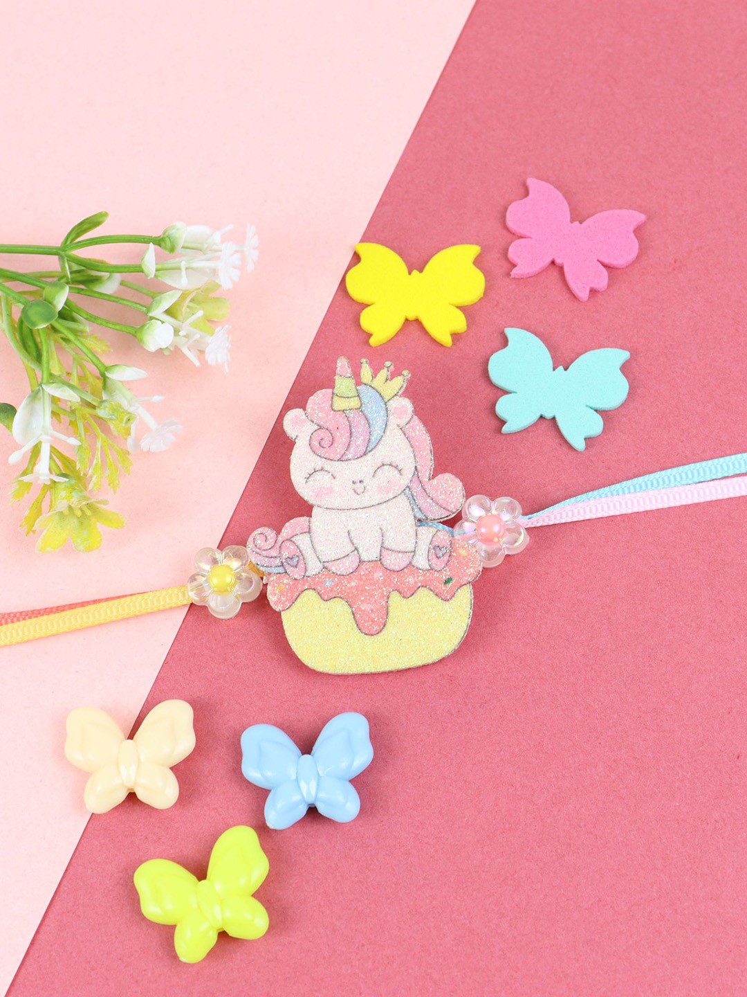 

Asthetika Unicorn Thread Rakhi With Roli Chawal, Pink
