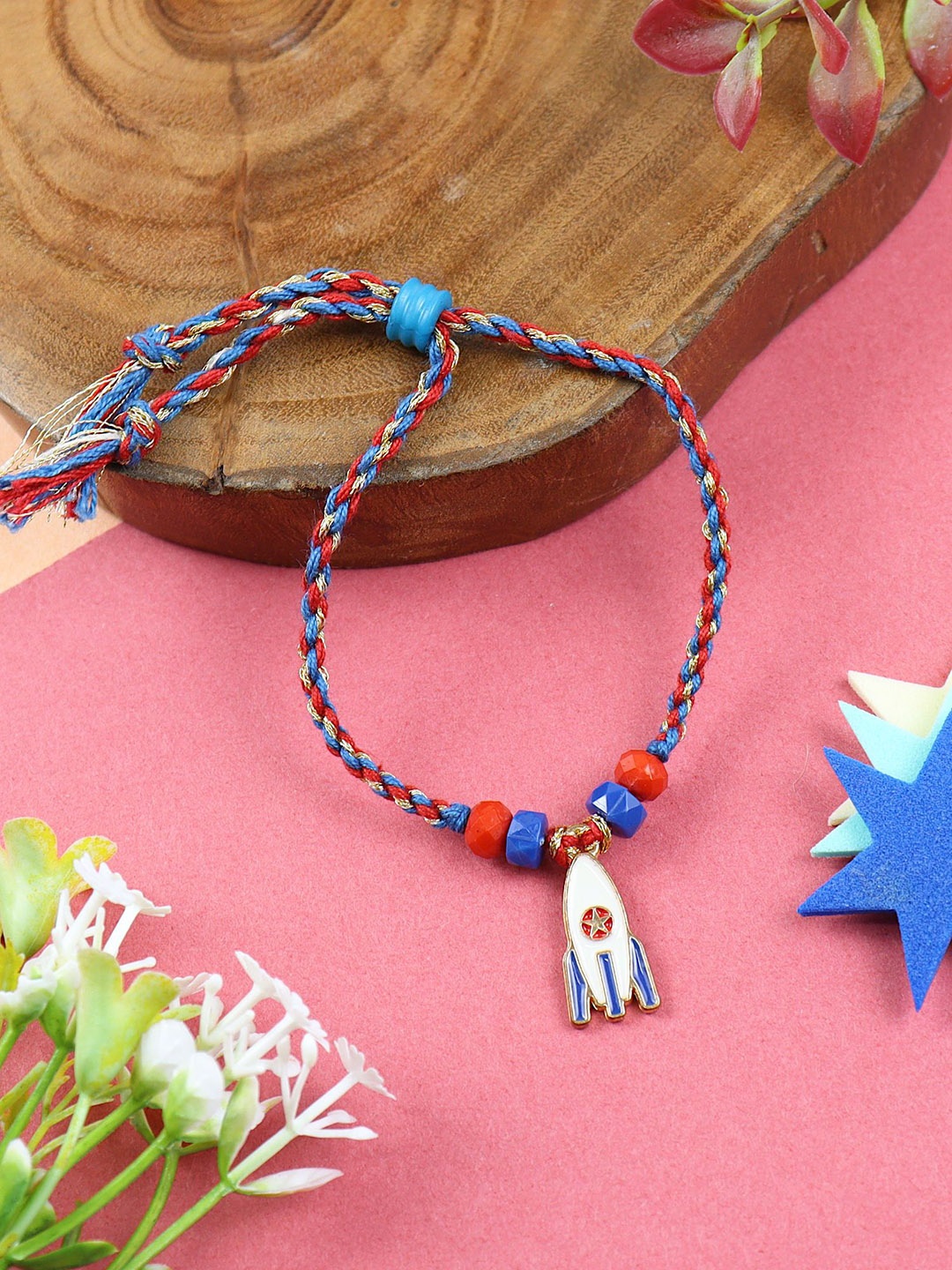 

Asthetika Boys Rocket Thread Rakhi with Roli Chawal, Blue