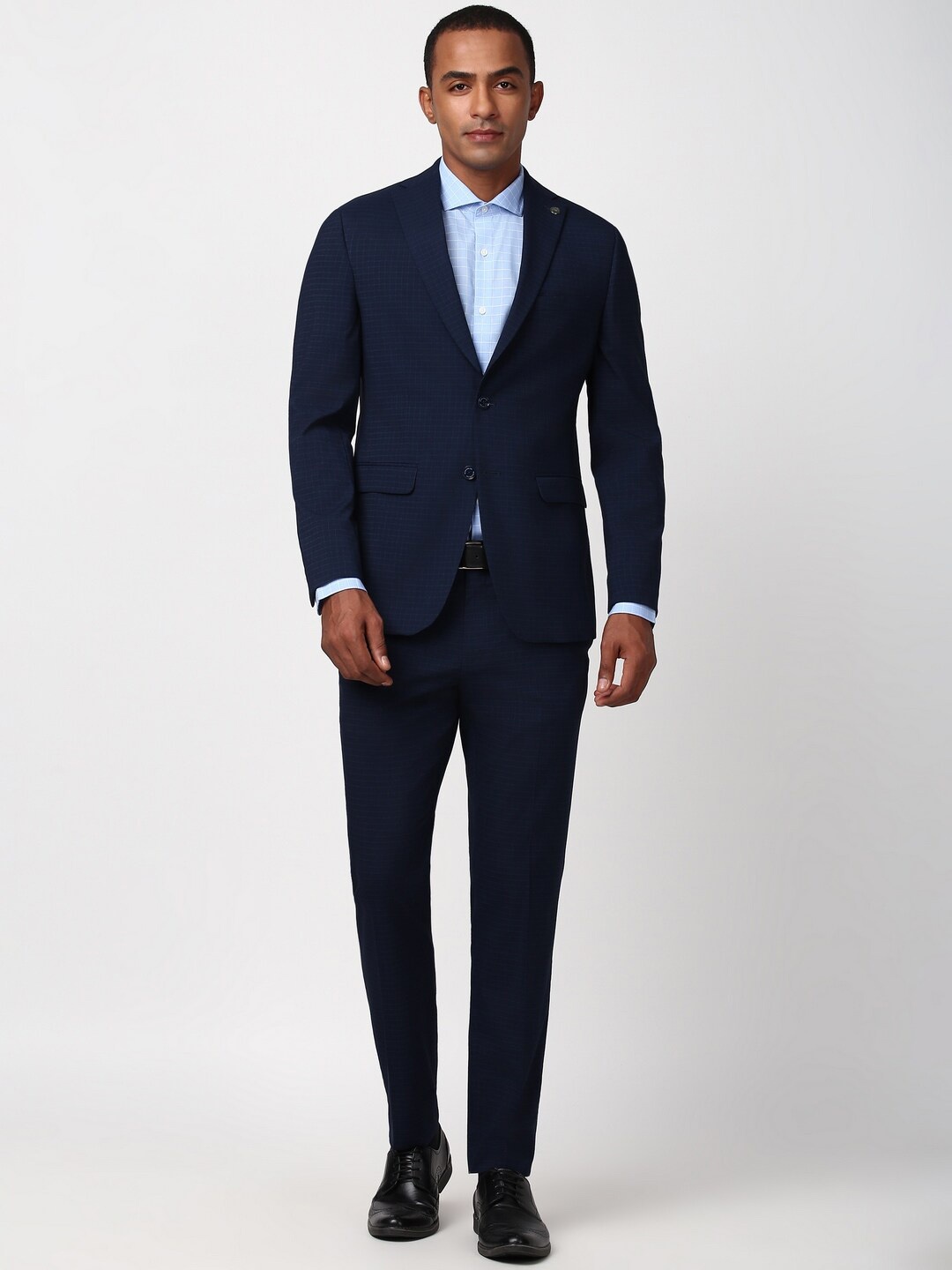 

Peter England Elite Men Checked Single-Breasted Two Piece Formal Suit, Navy blue