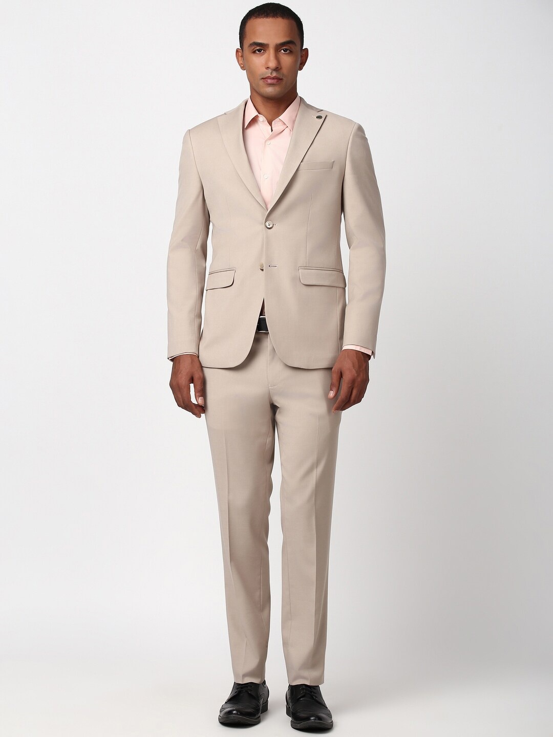 

Peter England Elite Single-Breasted Two-Piece Formal Suit, Beige
