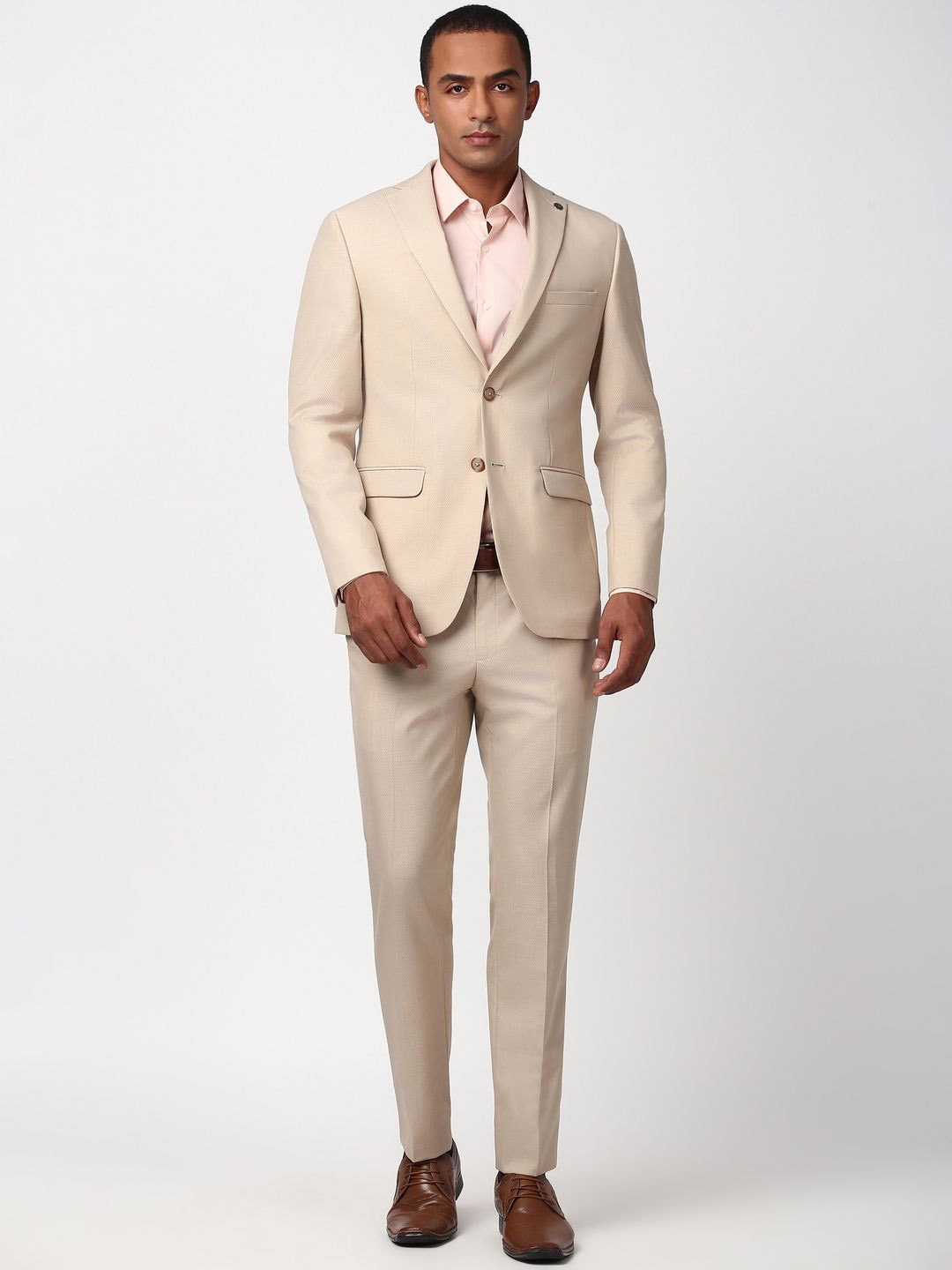 

Peter England Elite Double Vent Single-Breasted Two-Piece Formal Suit, Beige