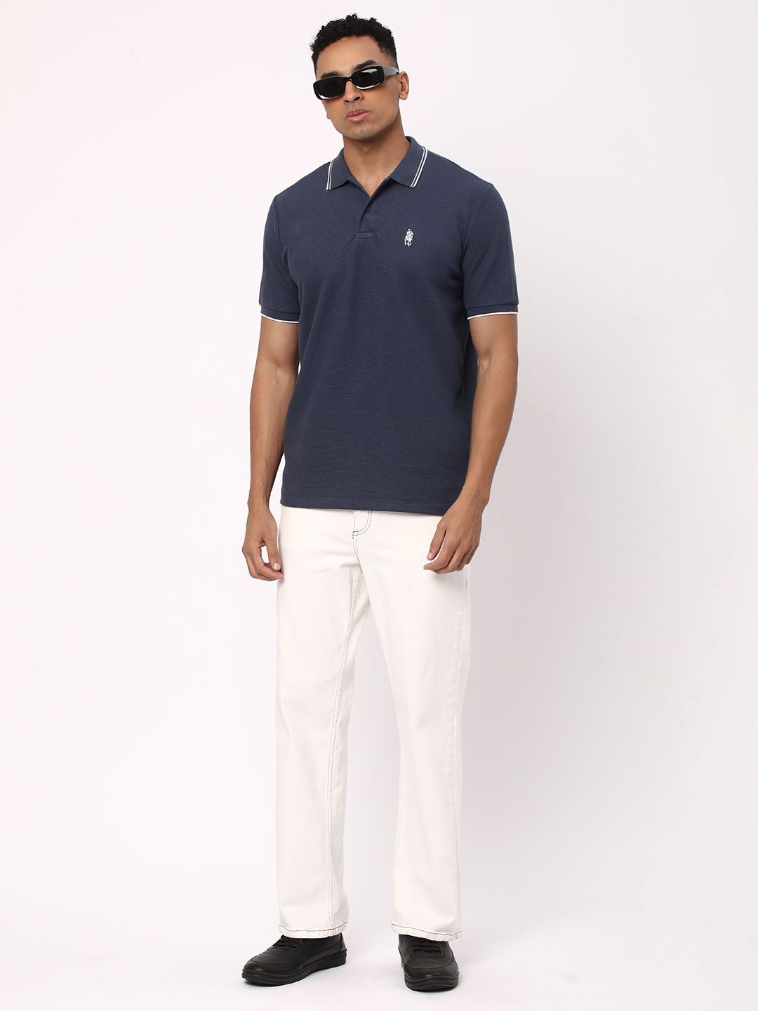 

R&B Men Solid Polo Collar Cotton T-shirt, Blue