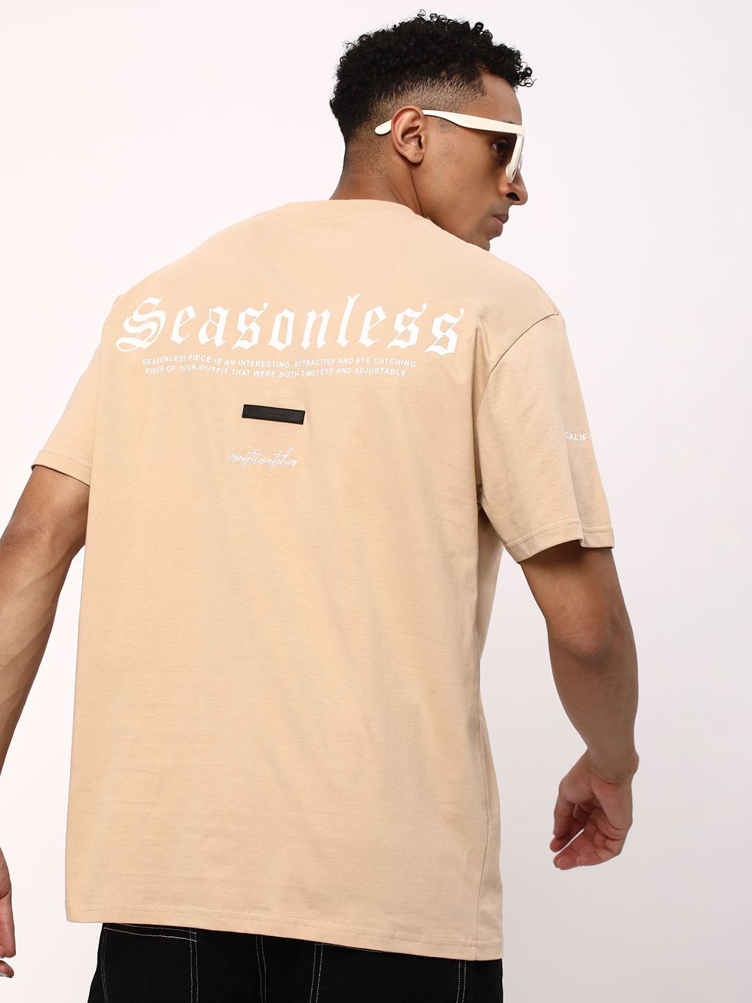 

R&B Men Typography Printed Round Neck Cotton T-shirt, Beige