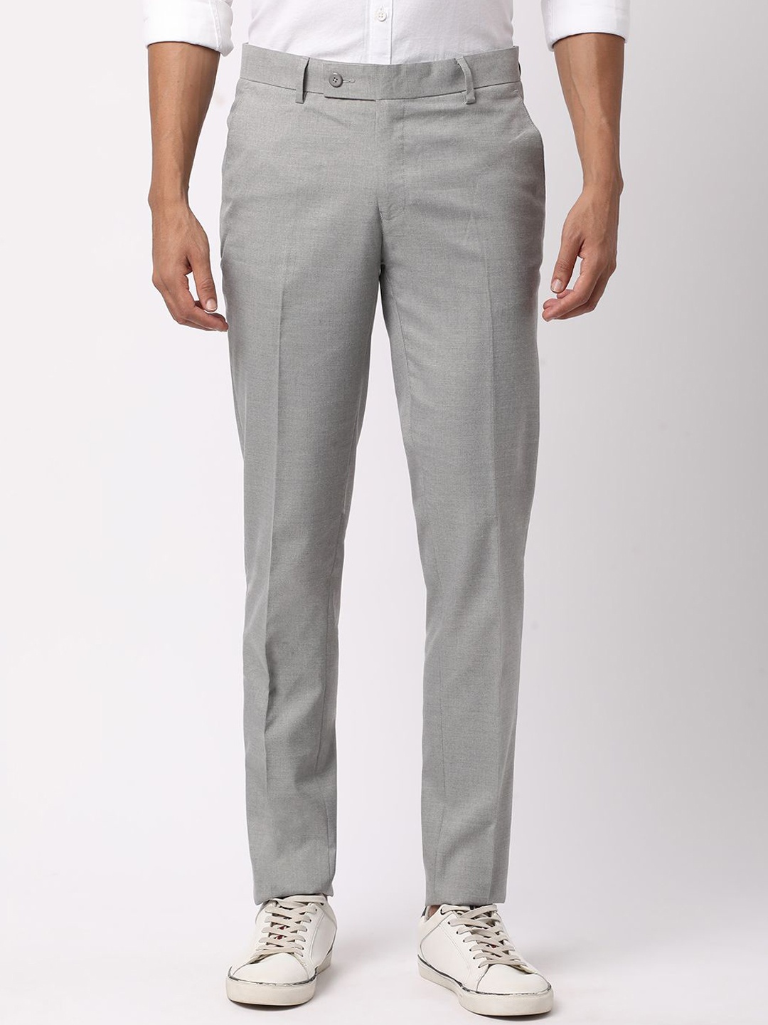 

R&B Men Mid-Rise Slim Fit Trousers, Grey
