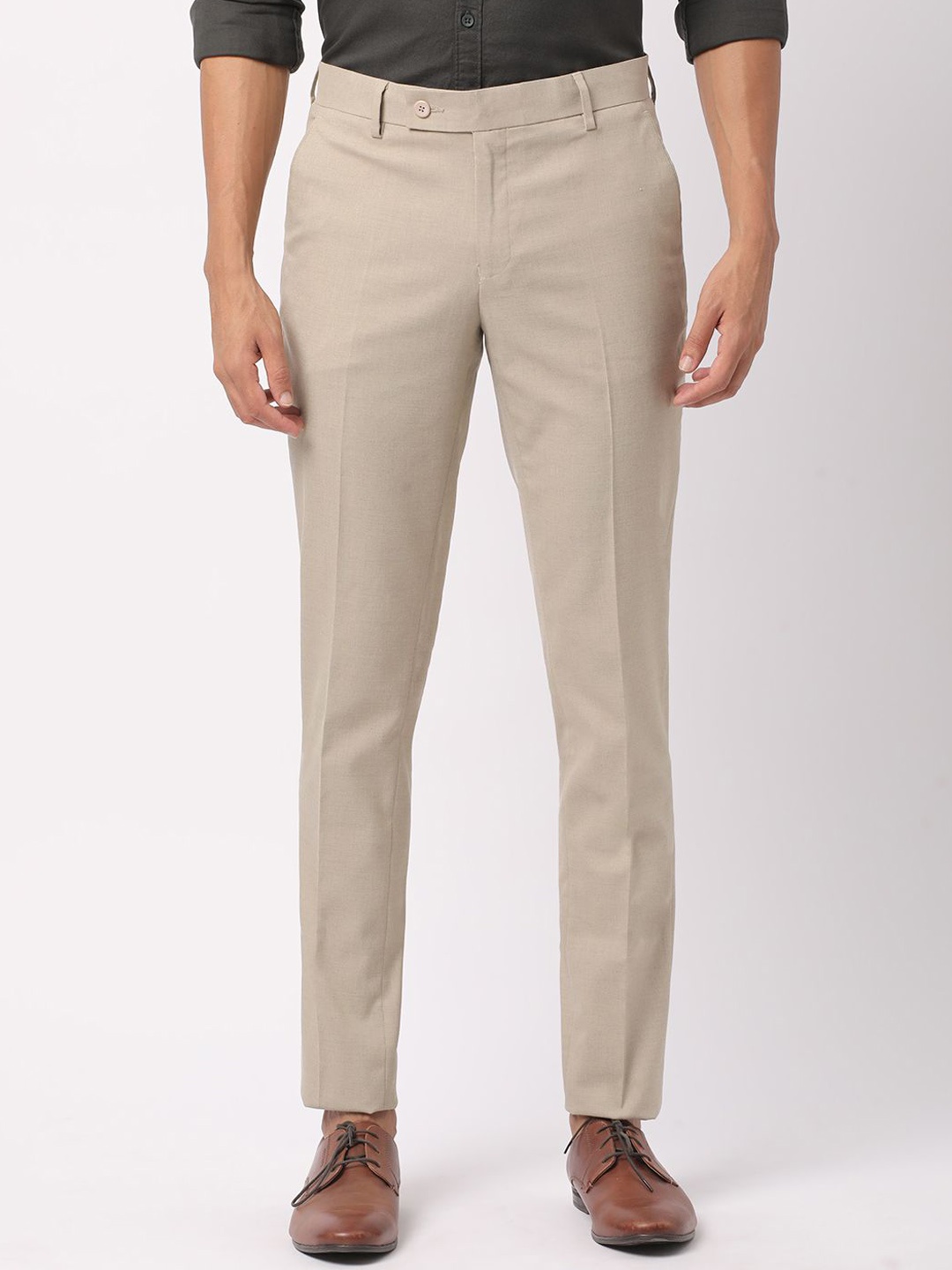 

R&B Men Mid-Rise Slim Fit Formal Trousers, Beige