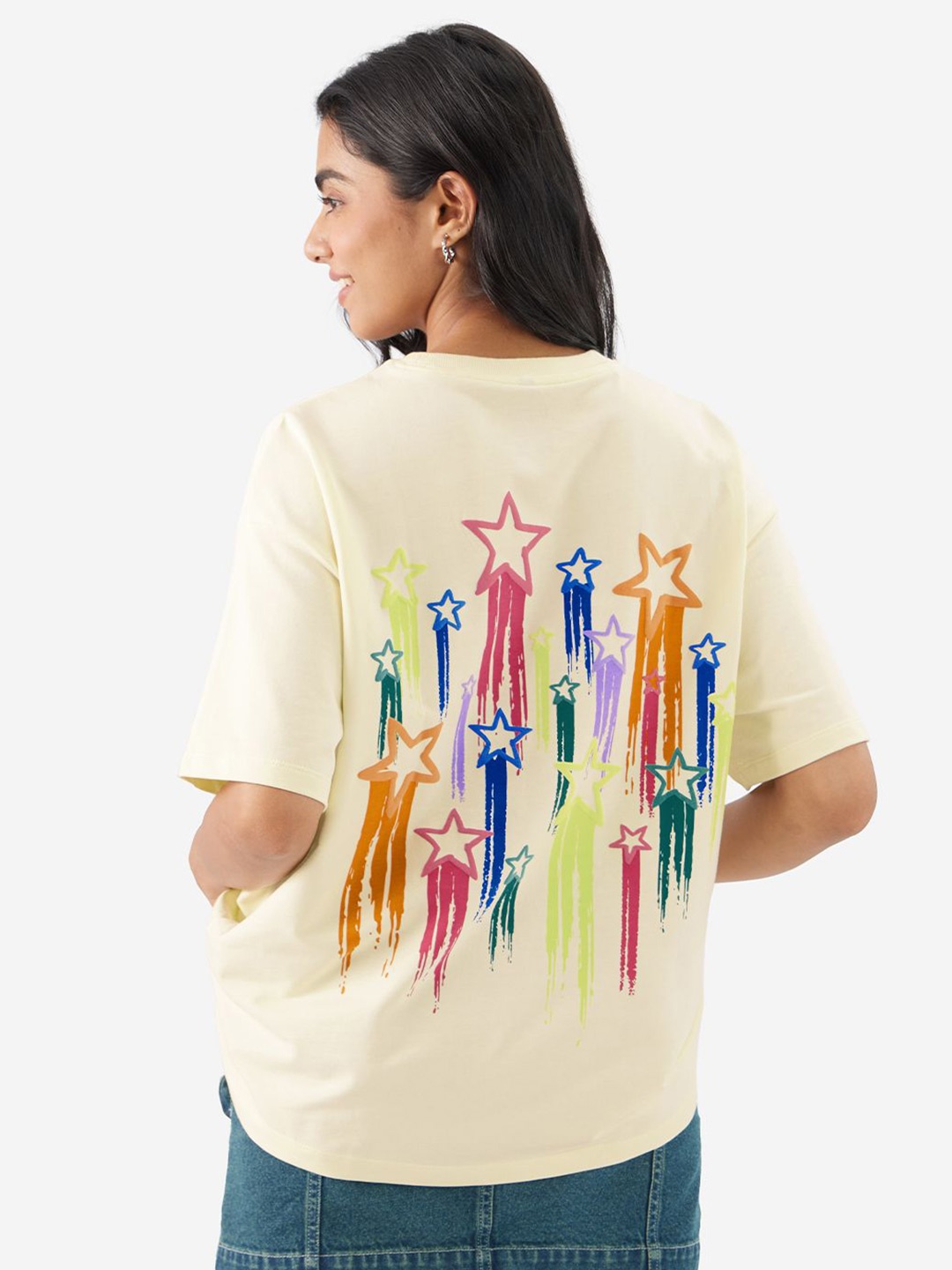 

The Souled Store Women Graphic Printed Pure Cotton Oversized T-shirt, Off white