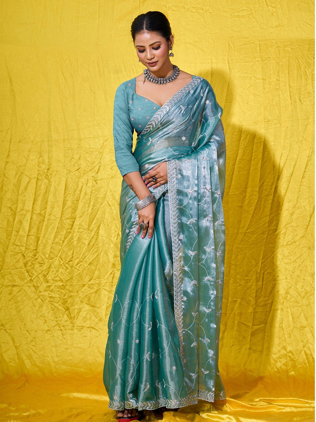 

Saree Exotica Ethnic Motifs Embroidered Sarees, Sea green