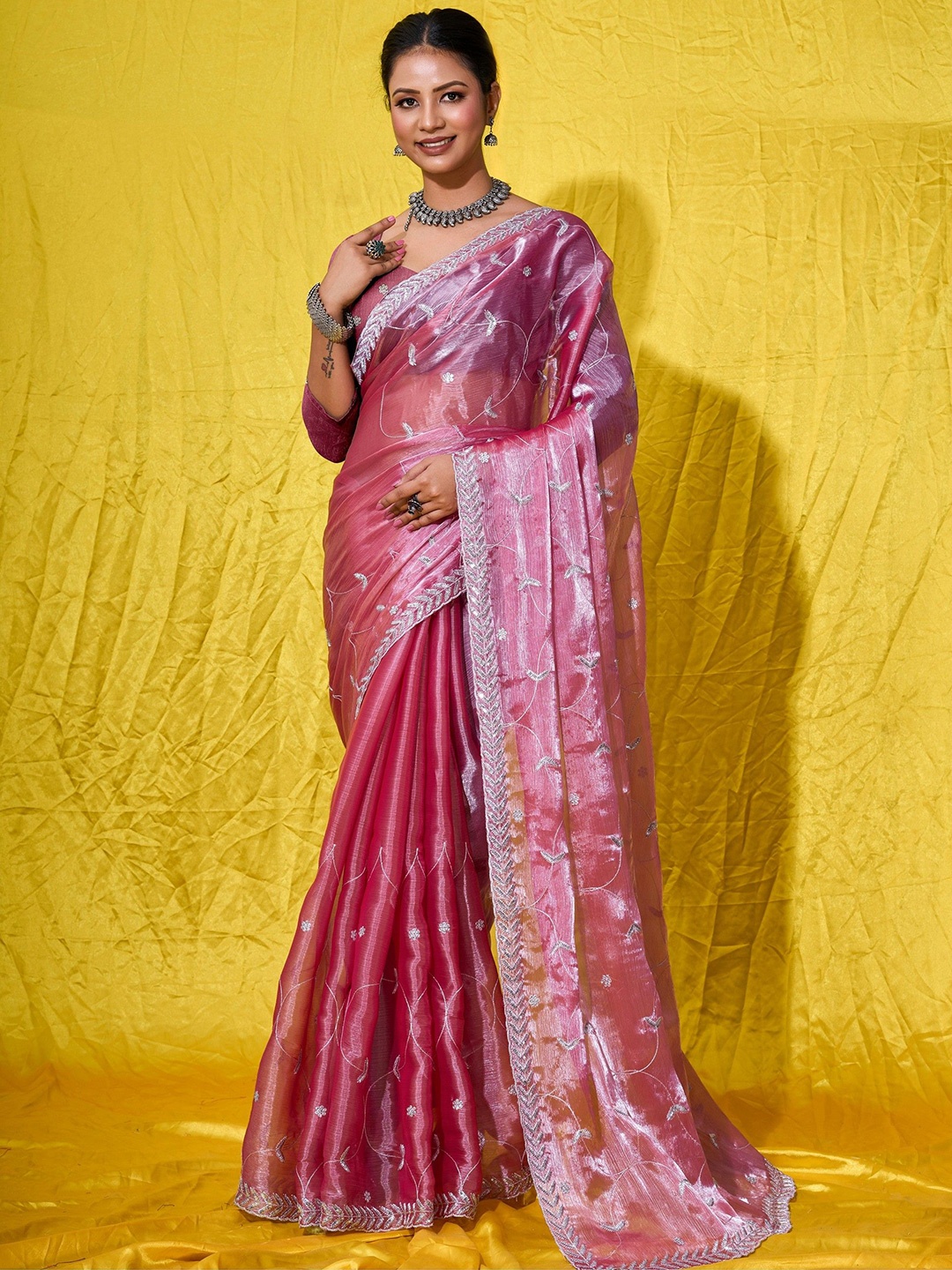 

Saree Exotica Embroidered Sequins Sarees, Pink